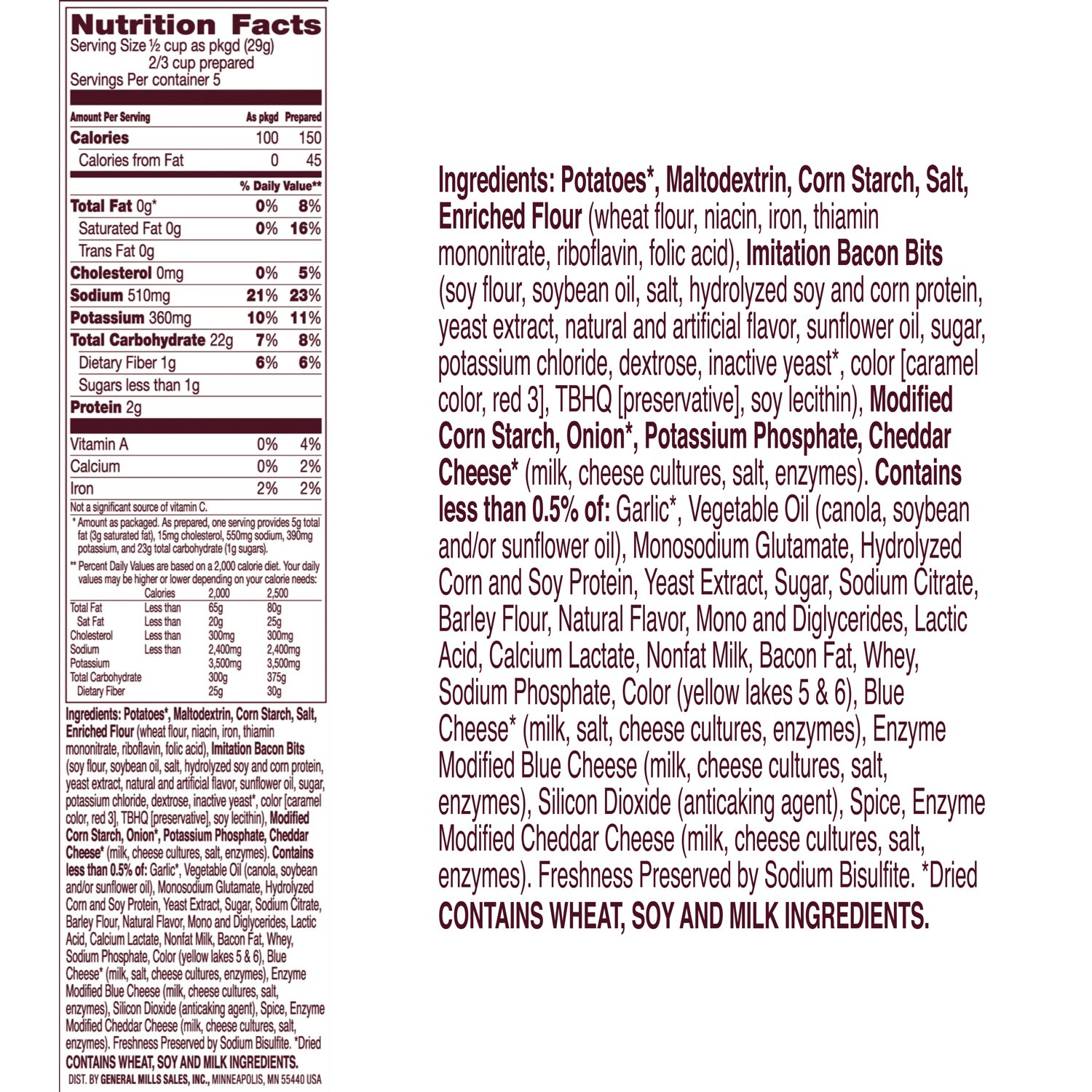 Betty Crocker Cheddar and Bacon Potatoes - Real Cheese, 5.1 oz (Pack of 12) | Easy Side Dish for Family Dinners, BBQs & Potlucks