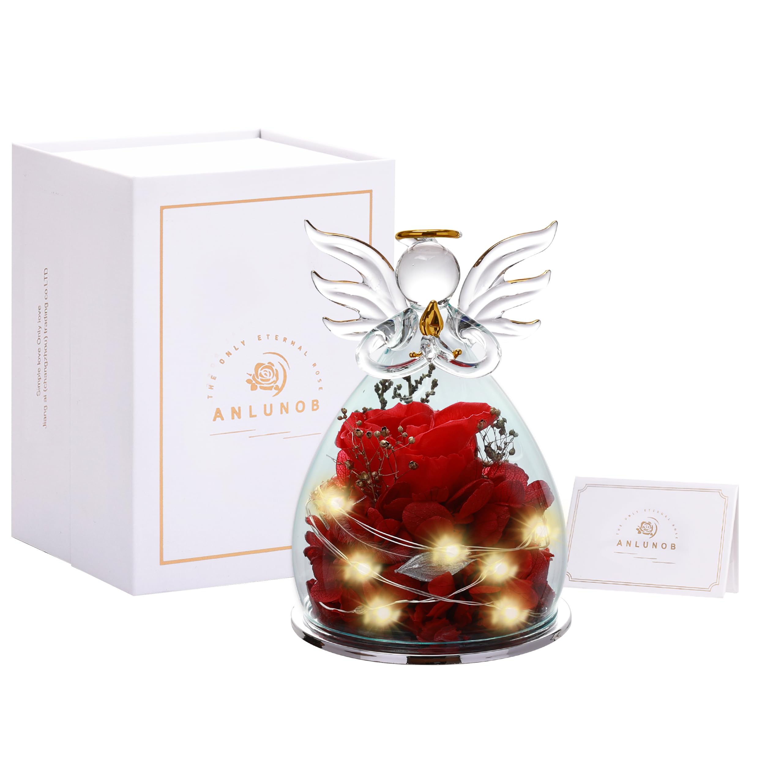 ANLUNOB Preserved Rose Gift with LED Light - Eternal Flower for Mother's Day, Anniversary, Birthday, Valentine's Day - Perfect Gift for Mom, Girlfriend, Wife, Grandma - Romantic Home Decor & Keepsake