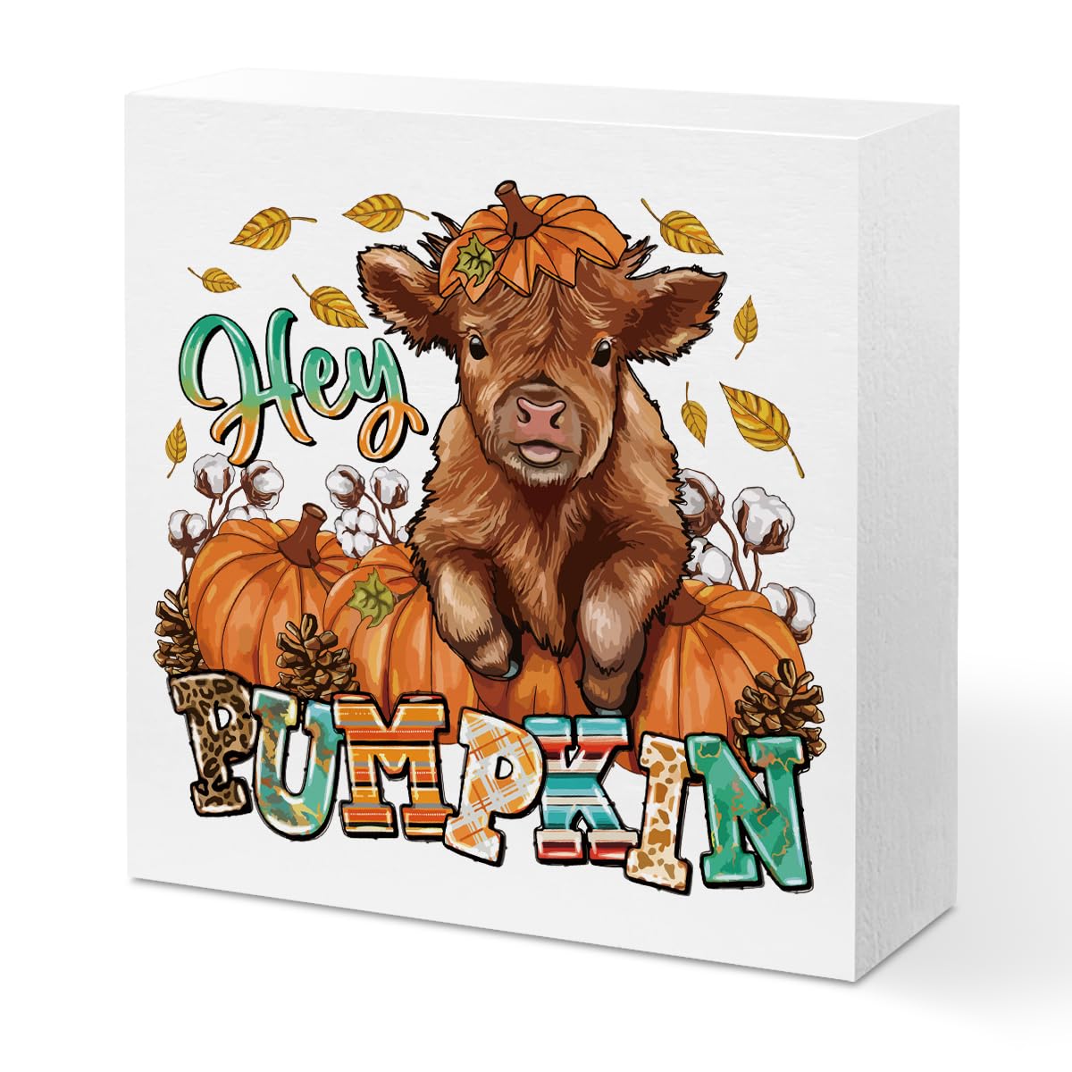 Western Cow Wood Box Sign - Fall Home Decor for Farmhouse & Office