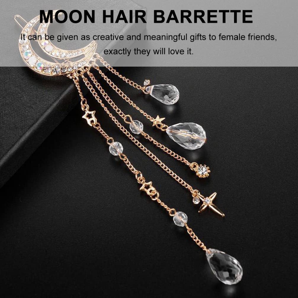 Moon Tassel Hair Clips 2pcs - Rhinestone Crystal Bobby Pins with Dangling Charms, Elegant Bridal Hair Accessories for Women, Wedding, Prom & Special Occasions