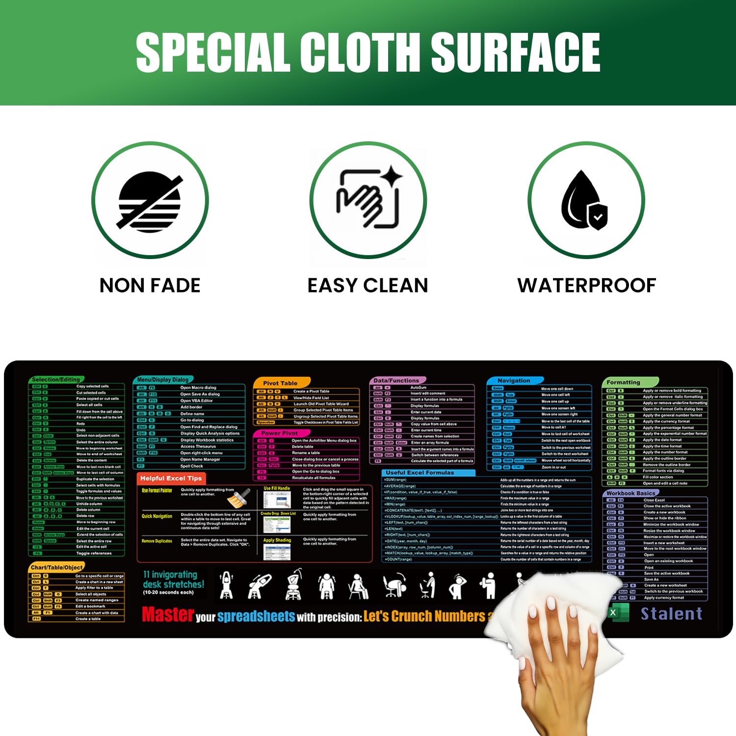 Excel Cheat Sheet Desk Pad - Updated Keyboard Shortcuts Mouse Pad (31.5