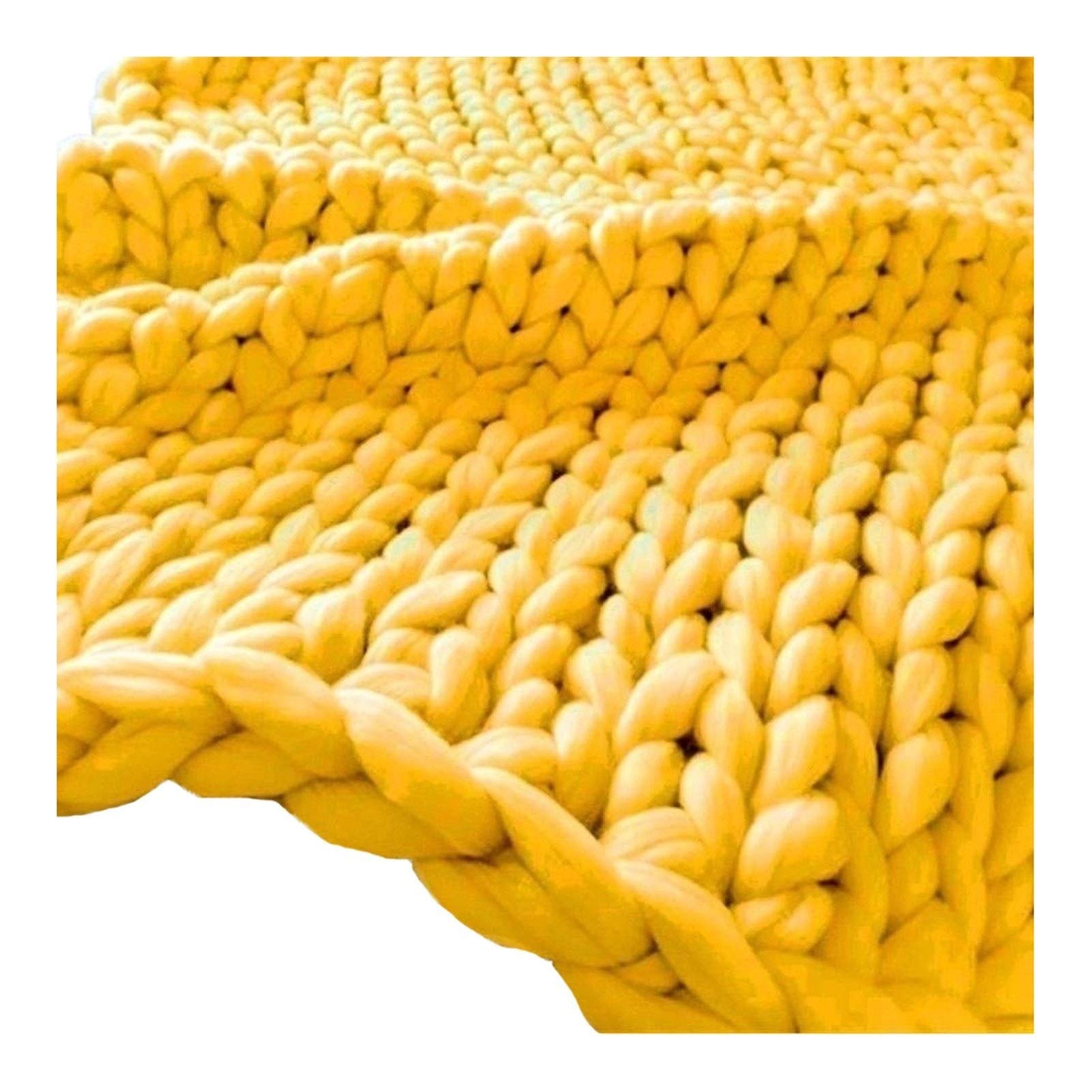 Chunky Air Conditioning Blanket - Super Soft Vegan Yarn Throw for Bed & Couch - Hand Knitted Cozy Accent Blanket 100x120cm (Yellow) | Perfect for Living Room, Bedroom & Winter Nights