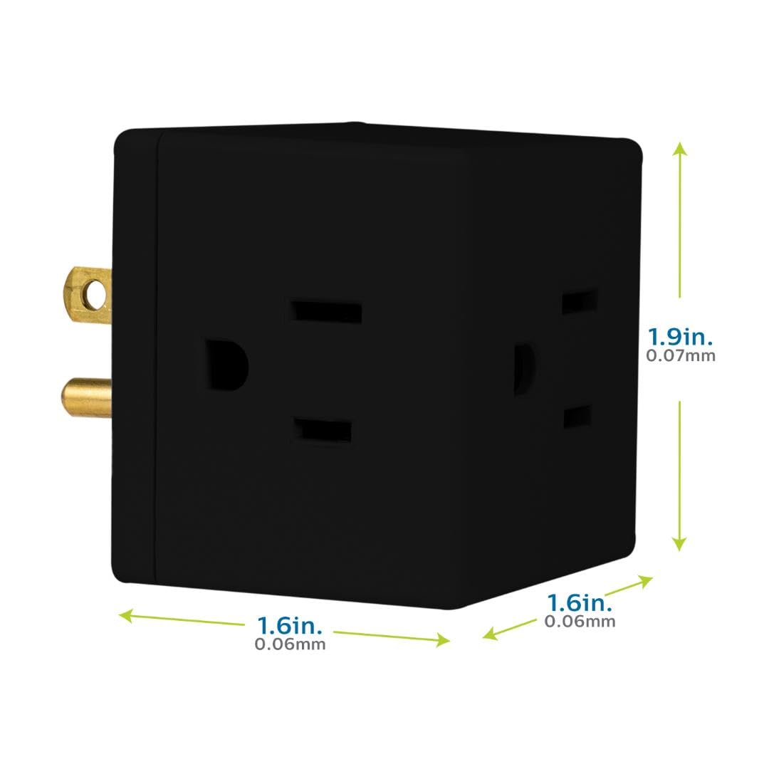 PHILIPS 3-Outlet Extender Cube, Extra-Wide Spaced Adapter with Easy Access Design, 3-Prong Grounded Plug, 2 Pack Black Power Strip for Travel, Home, Office & Hotel Use - SPS3002BC/37