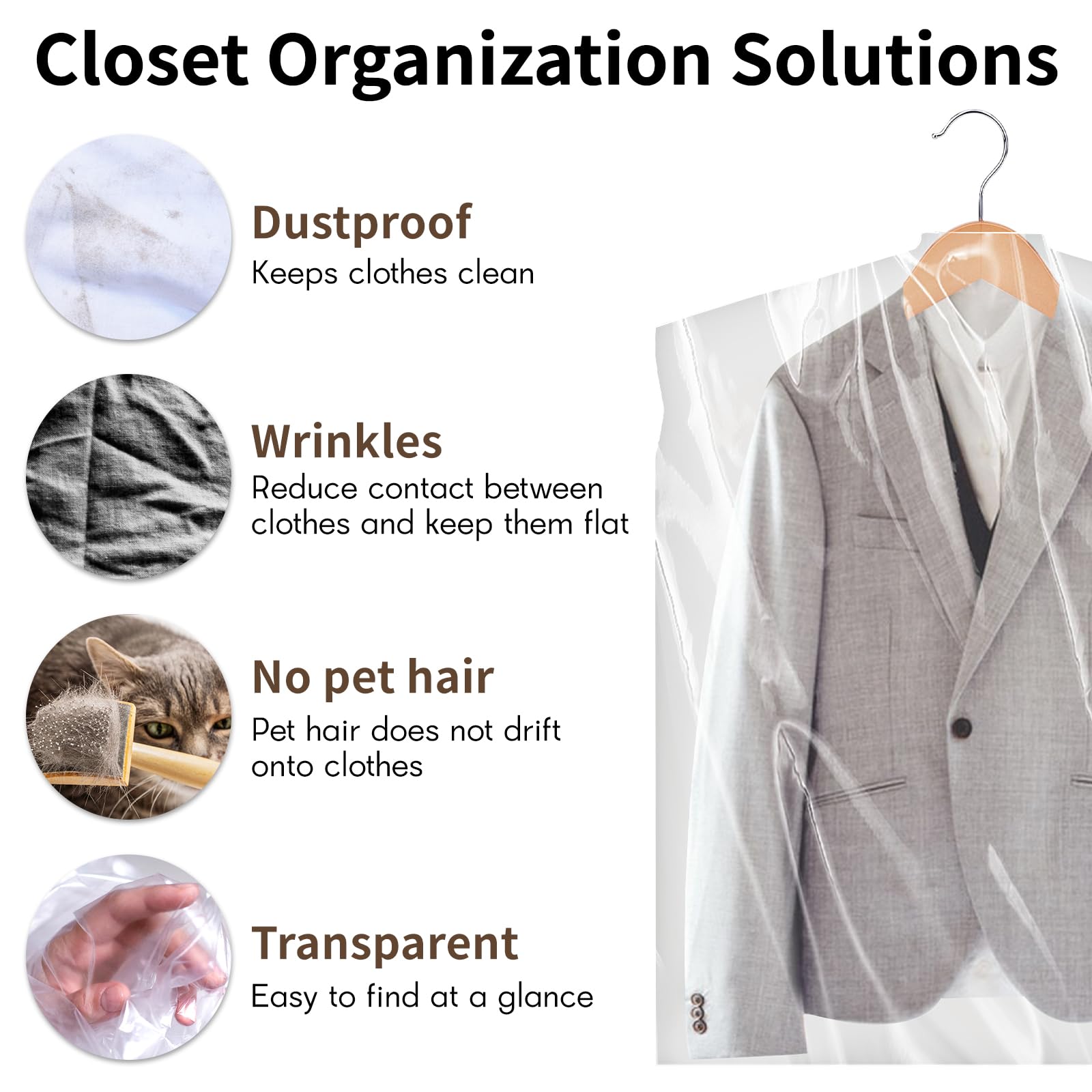 30 Pack Clear Plastic Garment Bags for Hanging Clothes - 35.4 x 23.6 Inch Dry Cleaning Storage Covers for Suits, Shirts, Coats | Perfect for Travel, Closet Organization & Seasonal Clothing Protection
