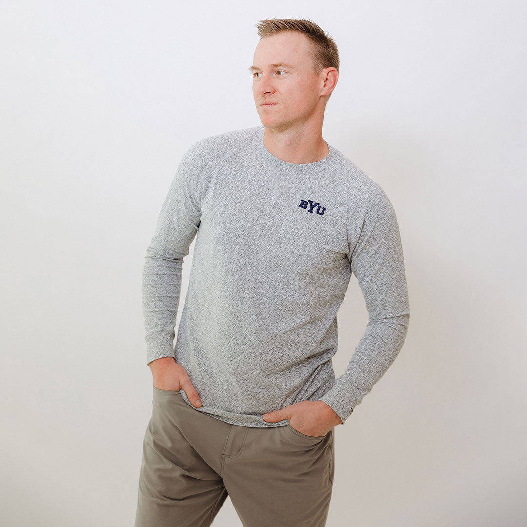 BYU Men's Campus Crew Sweatshirt - Heather Grey - Comfortable Cotton Pullover for College Students - Perfect for School Spirit, Game Days & Casual Wear
