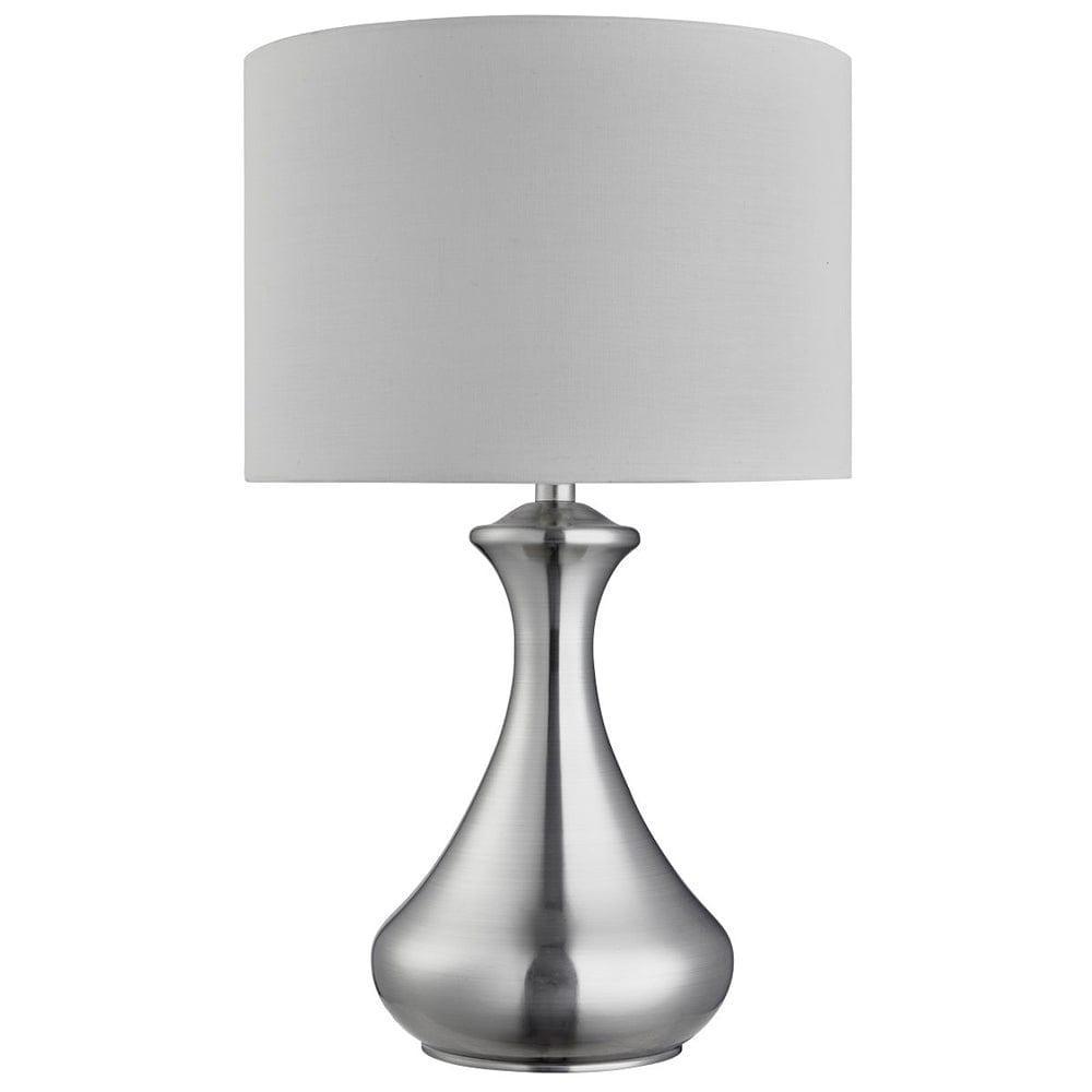 Touch Control Table Lamp with Adjustable Brightness - Satin Silver Finish & White Shade for Bedroom, Living Room, Office Nightstand Lighting