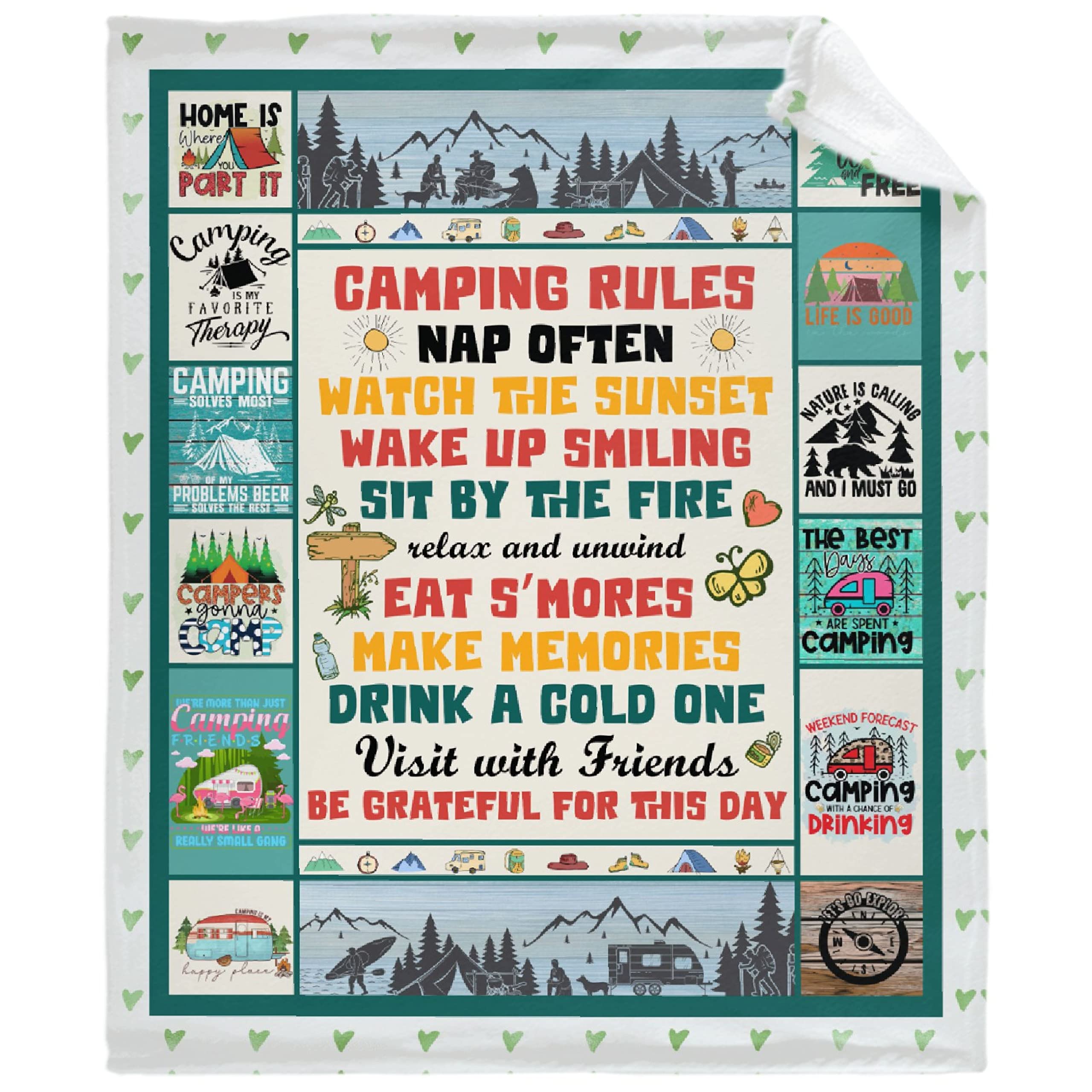 Khumbhira Happy Camping Blanket - Extra Large 120x90 Inch Soft Flannel Fleece Throw for Outdoor Adventures, Travel & Home Decor - Perfect for Camping, Picnics, Beach, Couch & Bed - Cozy Gift for Boys & Girls