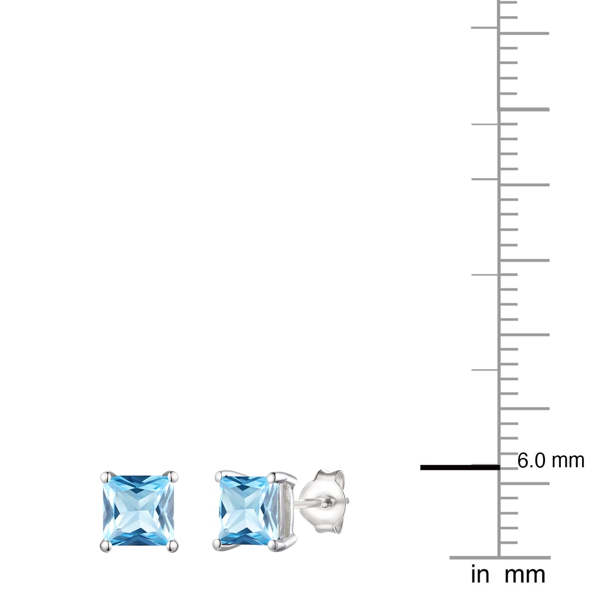 Square Gemstone Stud Earrings for Women - 14K Gold Plated & Rose Gold Plated Sterling Silver - 6mm Square Cut Earrings - Perfect for Everyday Wear, Office & Special Occasions