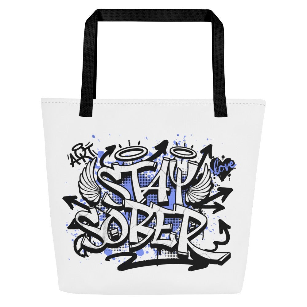 Stay Sober Graffiti Print Large Tote Bag - Stylish & Spacious for Shopping, Beach, Work & Daily Use