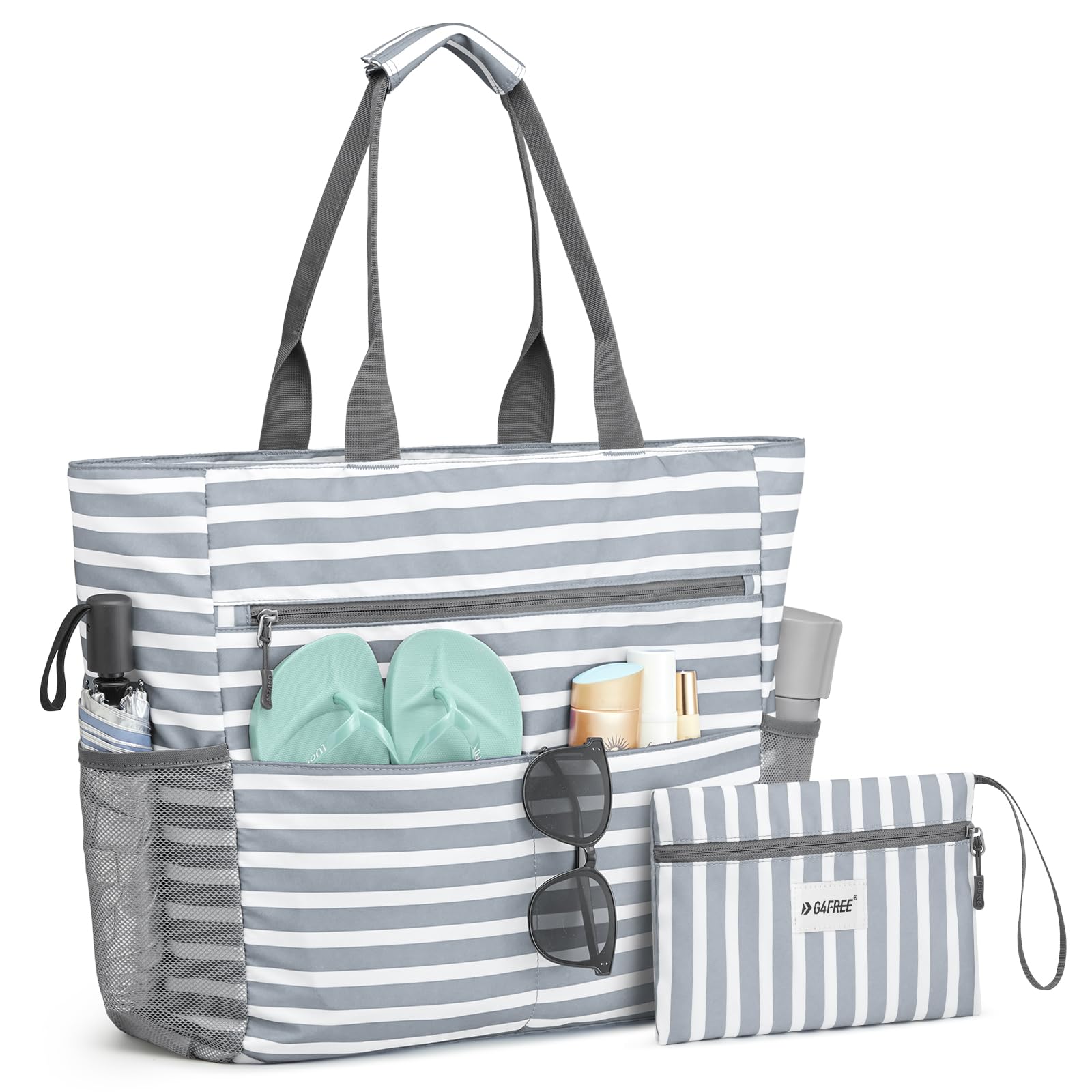 G4Free Waterproof Sandproof Beach Tote Bag - Large Capacity Foldable Beach Bag for Women, Perfect for Pool, Travel, and Outdoor Adventures