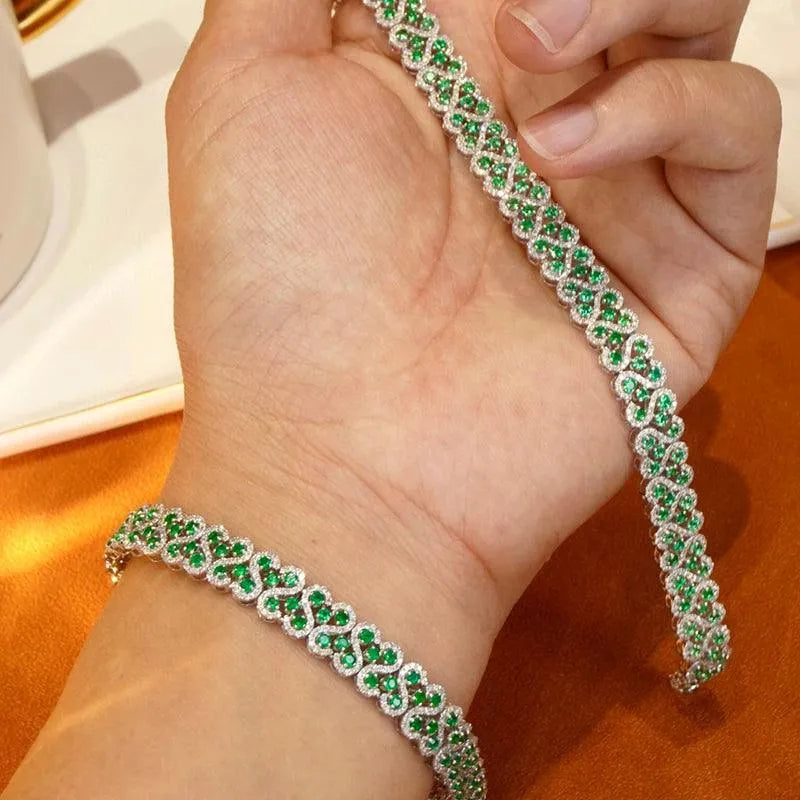 18K Solid White Gold Diamond & Natural Emerald Luxury Bracelet for Women - Elegant Gift for High-Class Banquets, Parties & Special Occasions