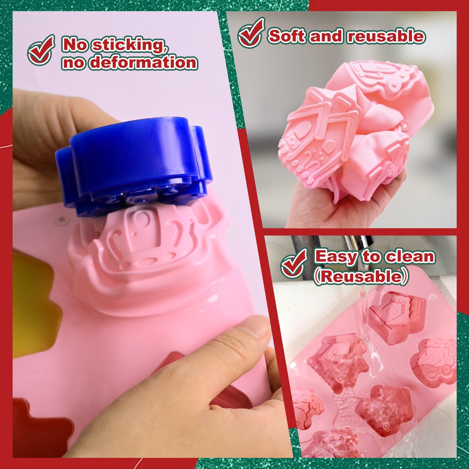 (2 Pack) Christmas Soap Molds - 3D Silicone Baking Molds Set with 3 Festive House Shapes for DIY Candles, Handmade Soaps, Cupcakes, Chocolates & Wax Melts - Perfect for Holiday Baking, Christmas Gifts & Home Decor Crafts