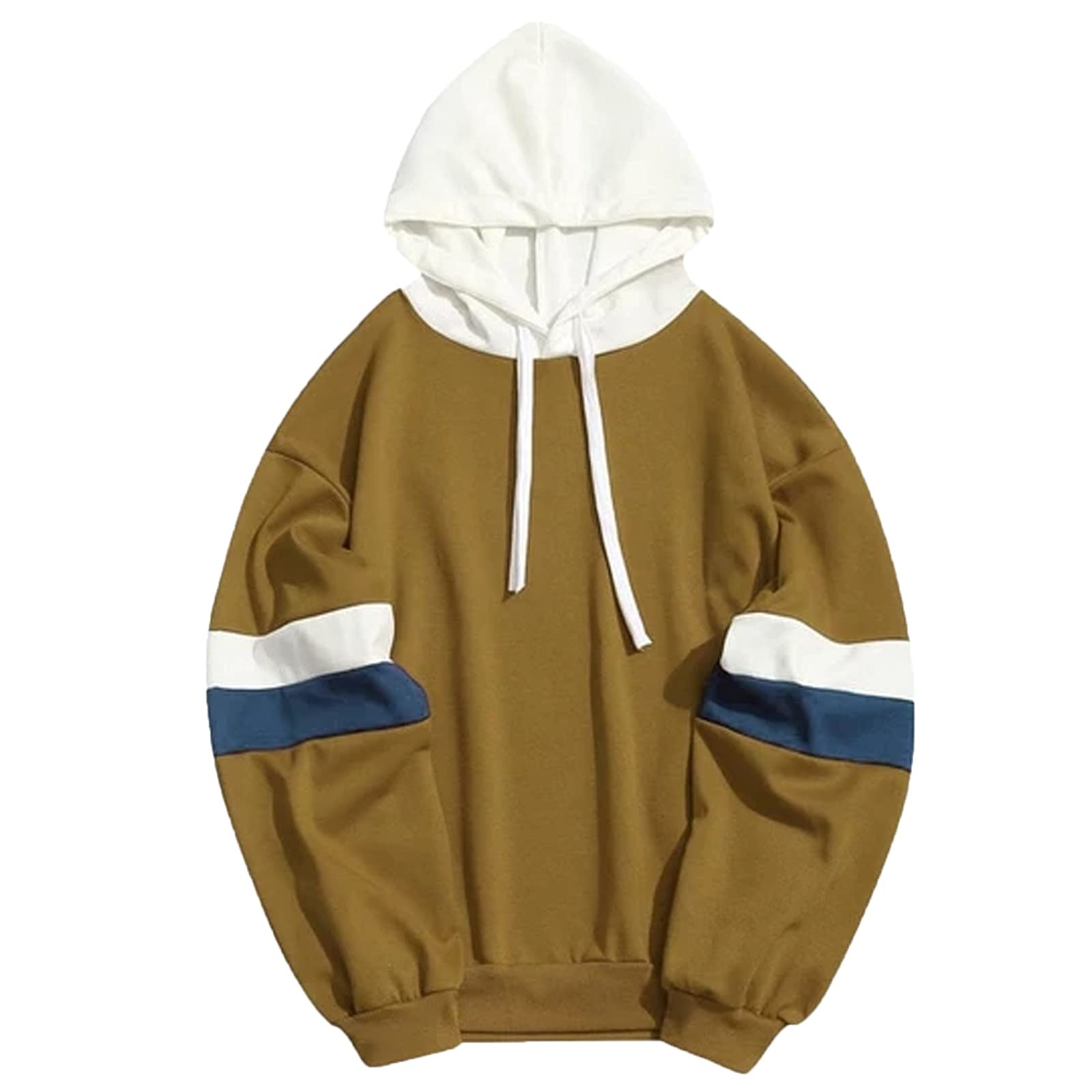 Men's Summer Fashion Casual Color Block Long Sleeve Hoodie Shirt - Breathable Drawstring Blouse for Outdoor Activities & Streetwear