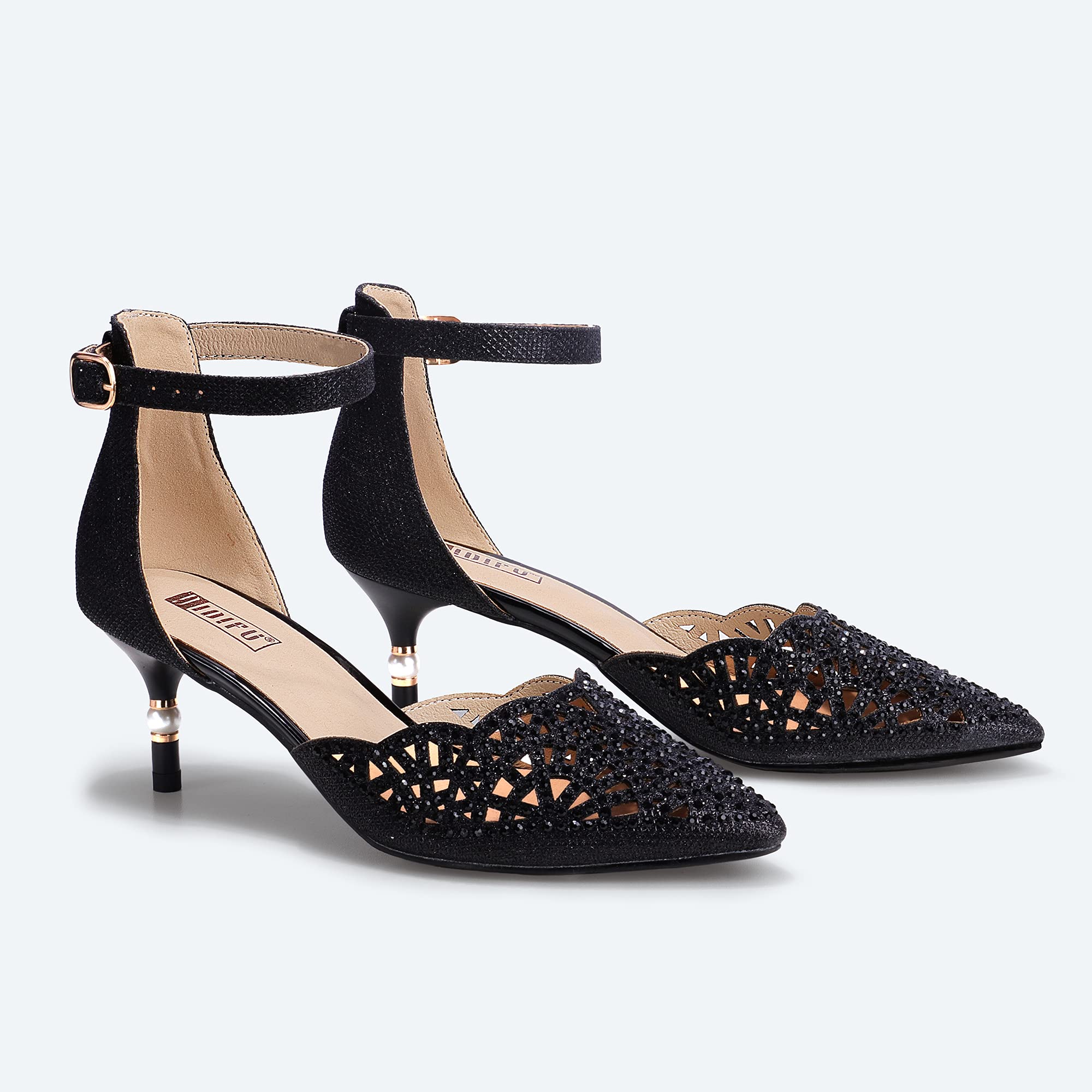 IDIFU Women's Rhinestone Sequins Kitten Heel Wedding Pumps - Elegant Low Heel Bridal Shoes for Bride, Evening Party & Special Occasions