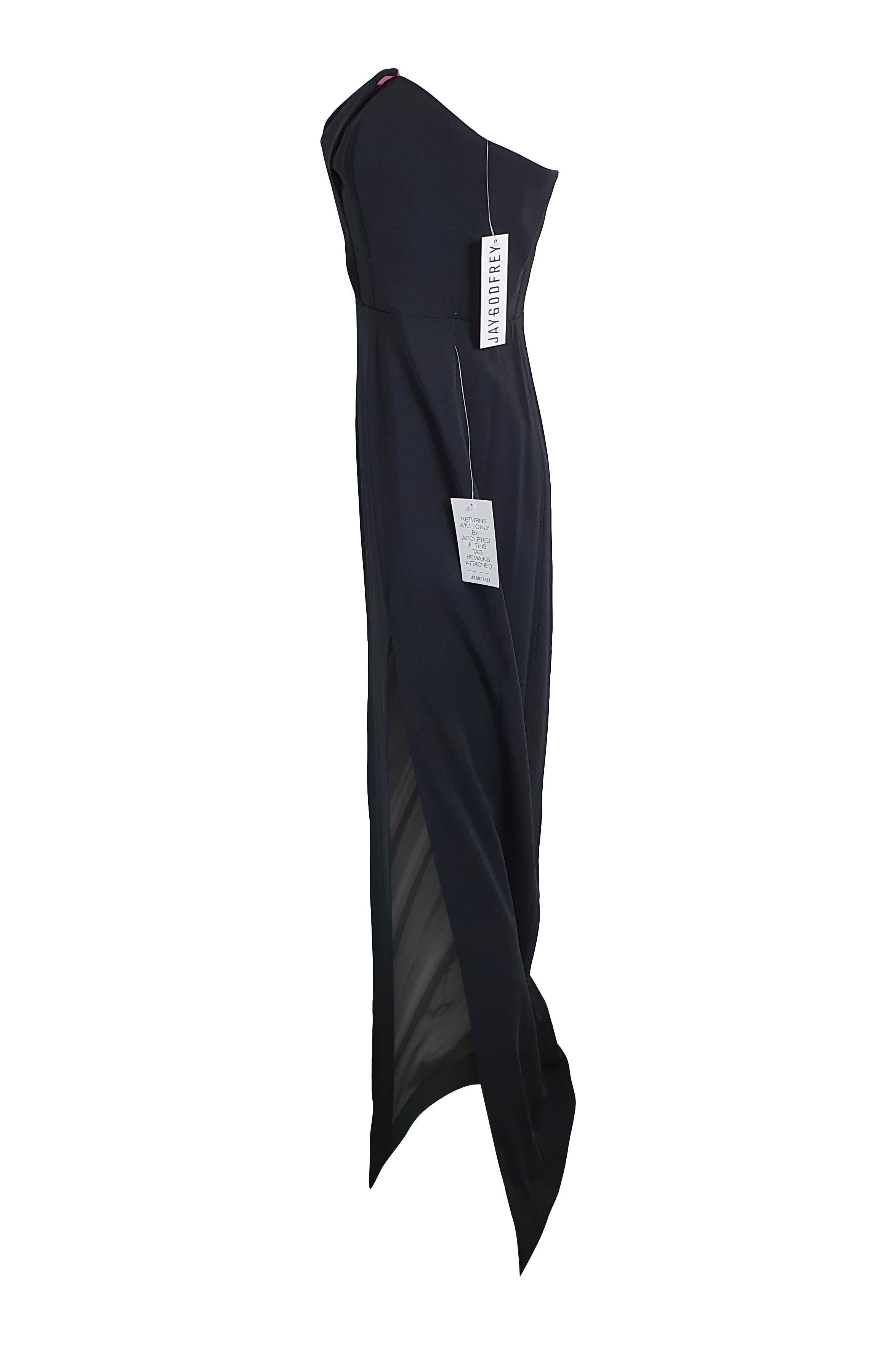 JAY GODFREY Black Sylvia Strapless Maxi Dress Size 8 - Elegant Formal Gown for Evening Parties, Weddings & Special Occasions