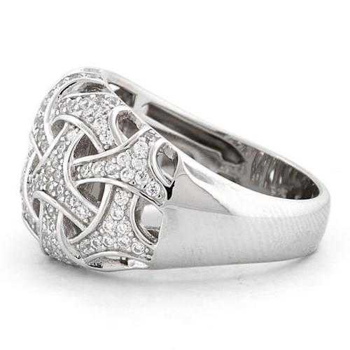Elegant Commitment Ring with Woven Design & CZ Stones - Platinum Plated for Women | Perfect for Anniversaries, Engagements & Romantic Gifts