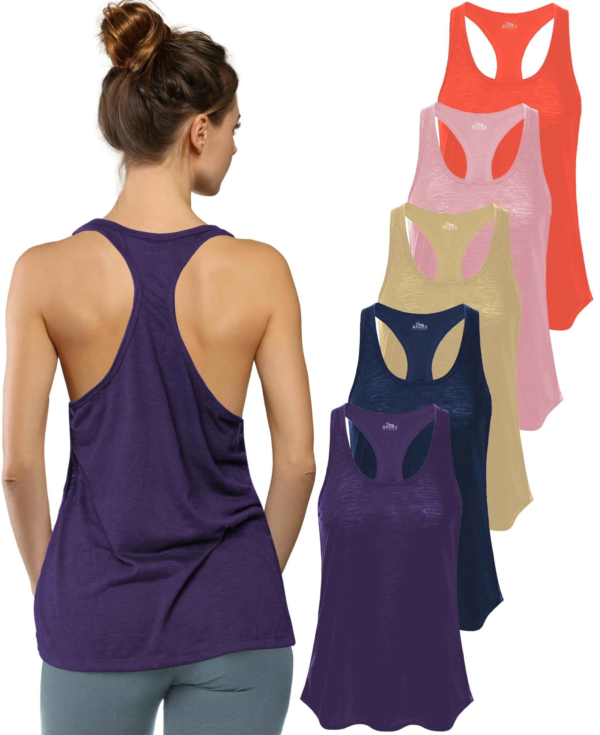 5 Pack Women's Flowy Burnout Racerback Tank Tops - Breathable Workout Shirts for Yoga, Gym & Everyday Wear | Moisture-Wicking Activewear