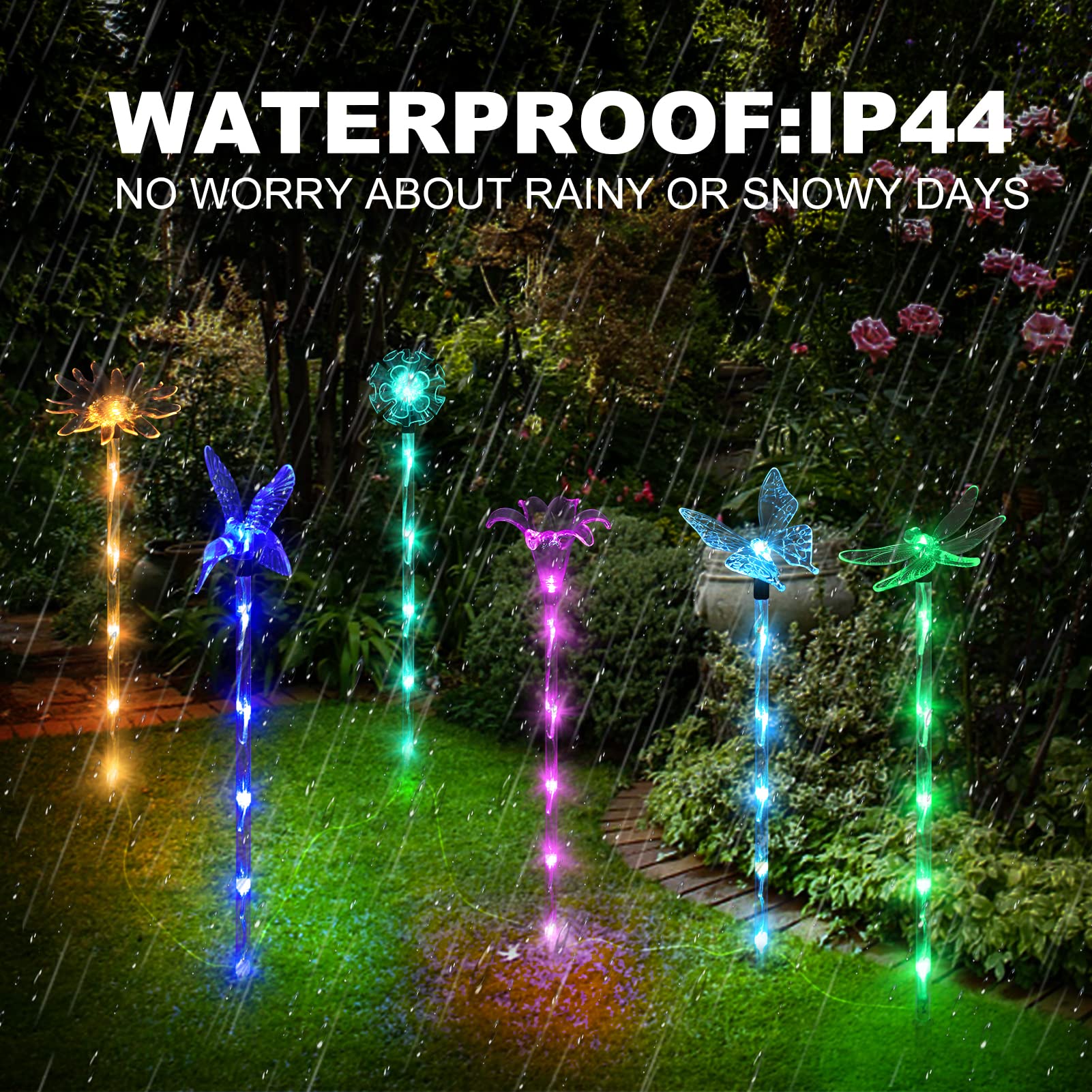 6 Pack Waterproof Solar Garden Lights - Outdoor Pathway Decor with 8 Lighting Modes for Yard, Patio, Flower Beds & Home Decoration | Solar Powered Landscape Lighting for Driveway, Walkway & Garden Decor