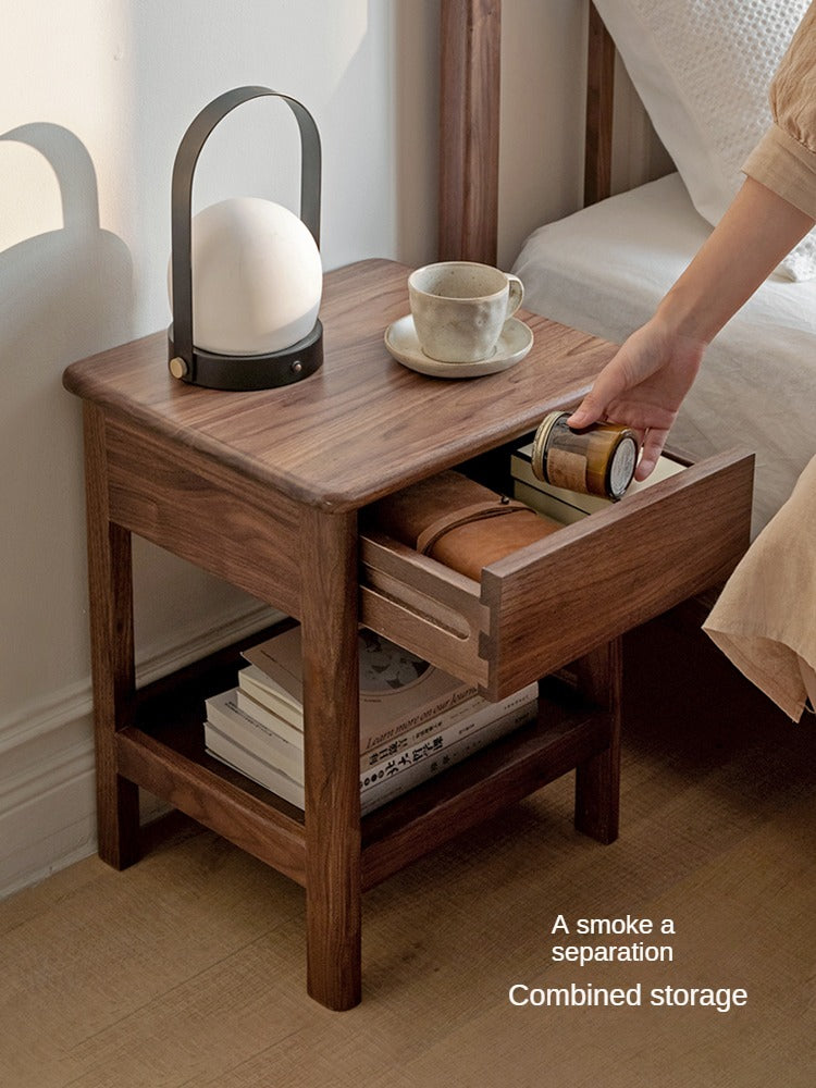 Solid Black Walnut and Ash Wood Nightstand with 2 Drawers - Stylish Bedside Storage Cabinet for Bedroom, Living Room, or Office