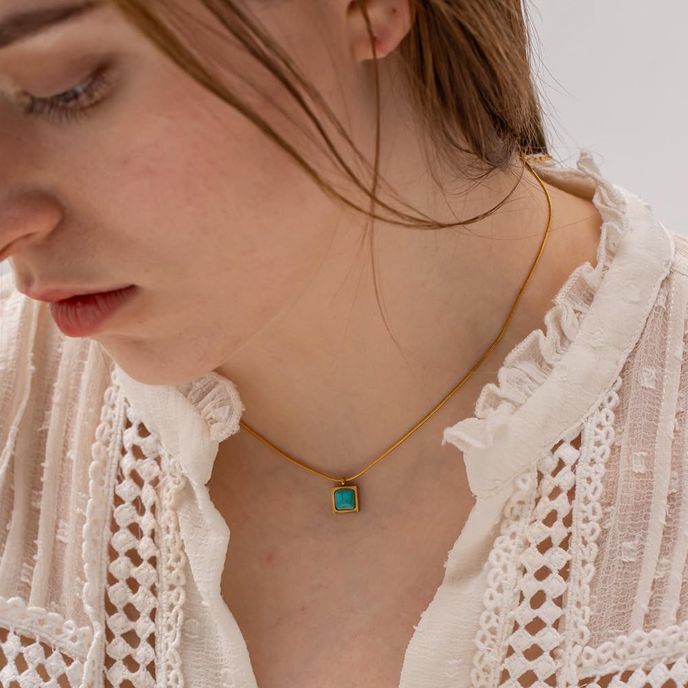 Turquoise Pendant Necklace for Women - 18K Gold Plated Stainless Steel Chain Boho Chic Jewelry Gift for Her | Birthday, Anniversary, Wedding & Everyday Wear