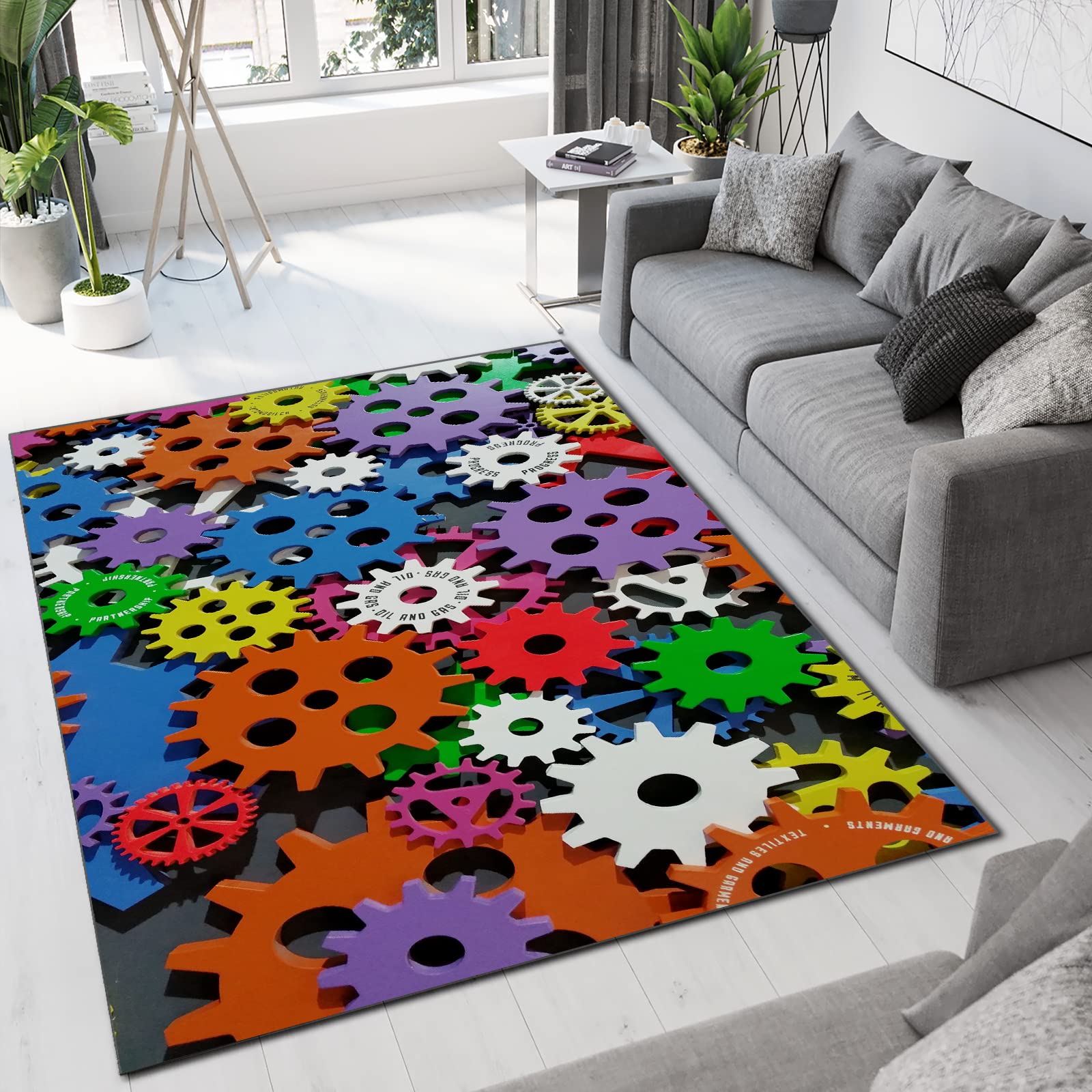 Multicolor Non-Slip Area Rug - Soft & Comfortable 5x7ft Living Room Rug for Bedroom, Office, Dining Room - Perfect for Home Decor, Kids Play Area and Pet-Friendly Spaces