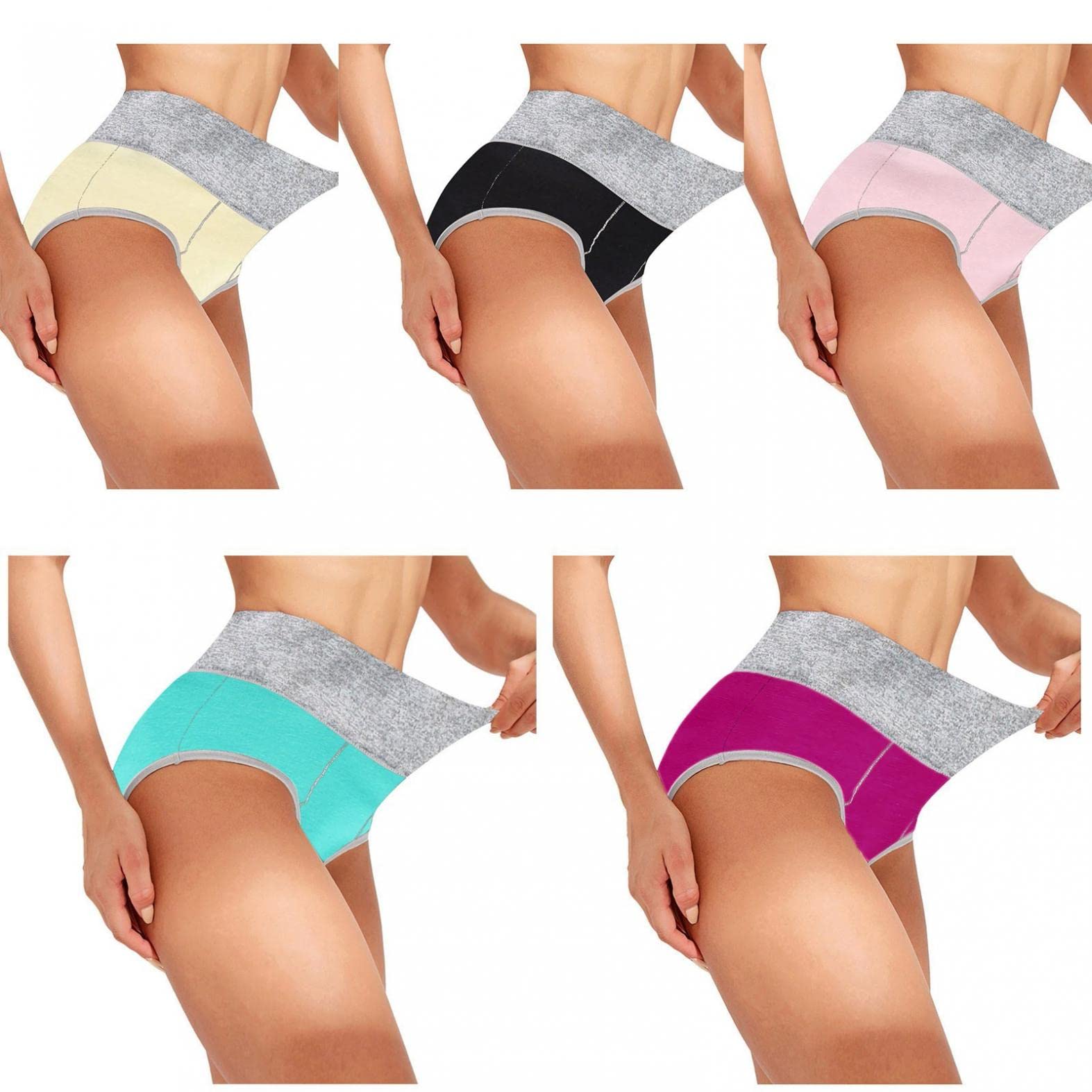 Seamless Women's Underwear - High Waist Cotton Soft Brief Panties 5-Pack (Regular & Plus Size) for Everyday Comfort & Lounge Wear