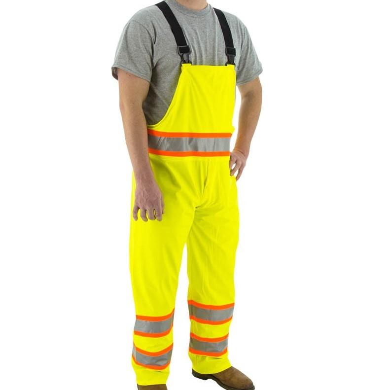 High Visibility Waterproof Rain Bib Overall - ANSI E & DOT Certified Reflective Striping - Majestic Safety Workwear for Construction & Outdoor Jobs
