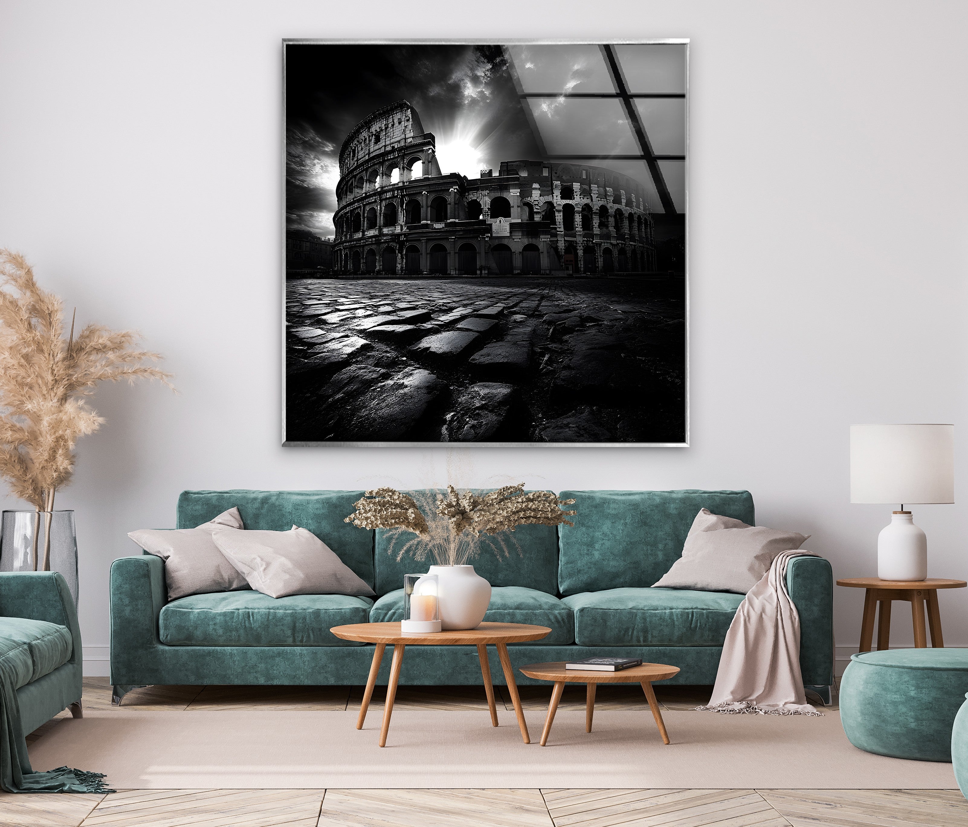Black and White Roman Colosseum Wall Art - Stunning Architectural Glass Print for Home & Office Decor | Perfect for Living Room, Bedroom or Office Wall Display