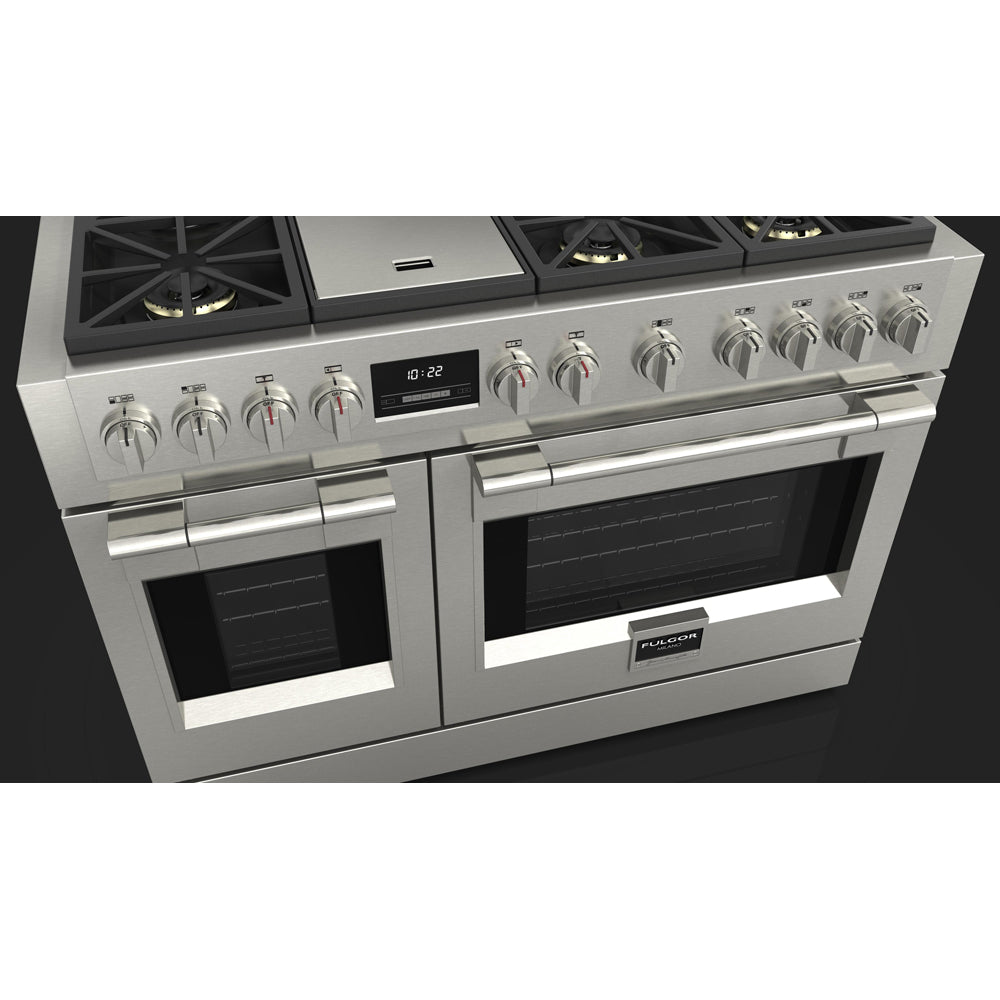 Fulgor Milano 48 Inch 600 Series Professional All Gas Range with 6 Burners & Stainless Steel Trilaminate Griddle - Perfect for Commercial Kitchens & Home Chefs (Model F6PGR486GS2)
