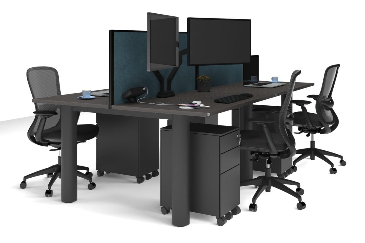 Quadro Cylinder Leg 4-Person Office Workstation Desk [1200L x 700W] - Modern Collaborative Workspace Solution for Team Projects & Office Meetings