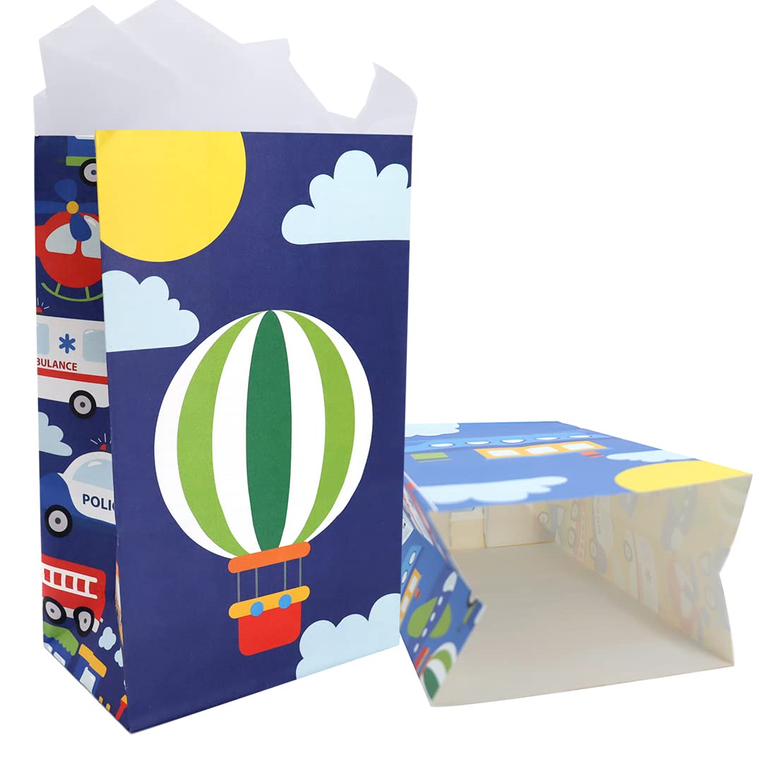 HaPiBiDesign 24 PCS Transportation Party Favor Bags with Stickers - Kids Birthday Party Supplies, Traffic Theme Goodie Bags for Candy & Treats - Perfect for School Events, Baby Showers & Themed Celebrations