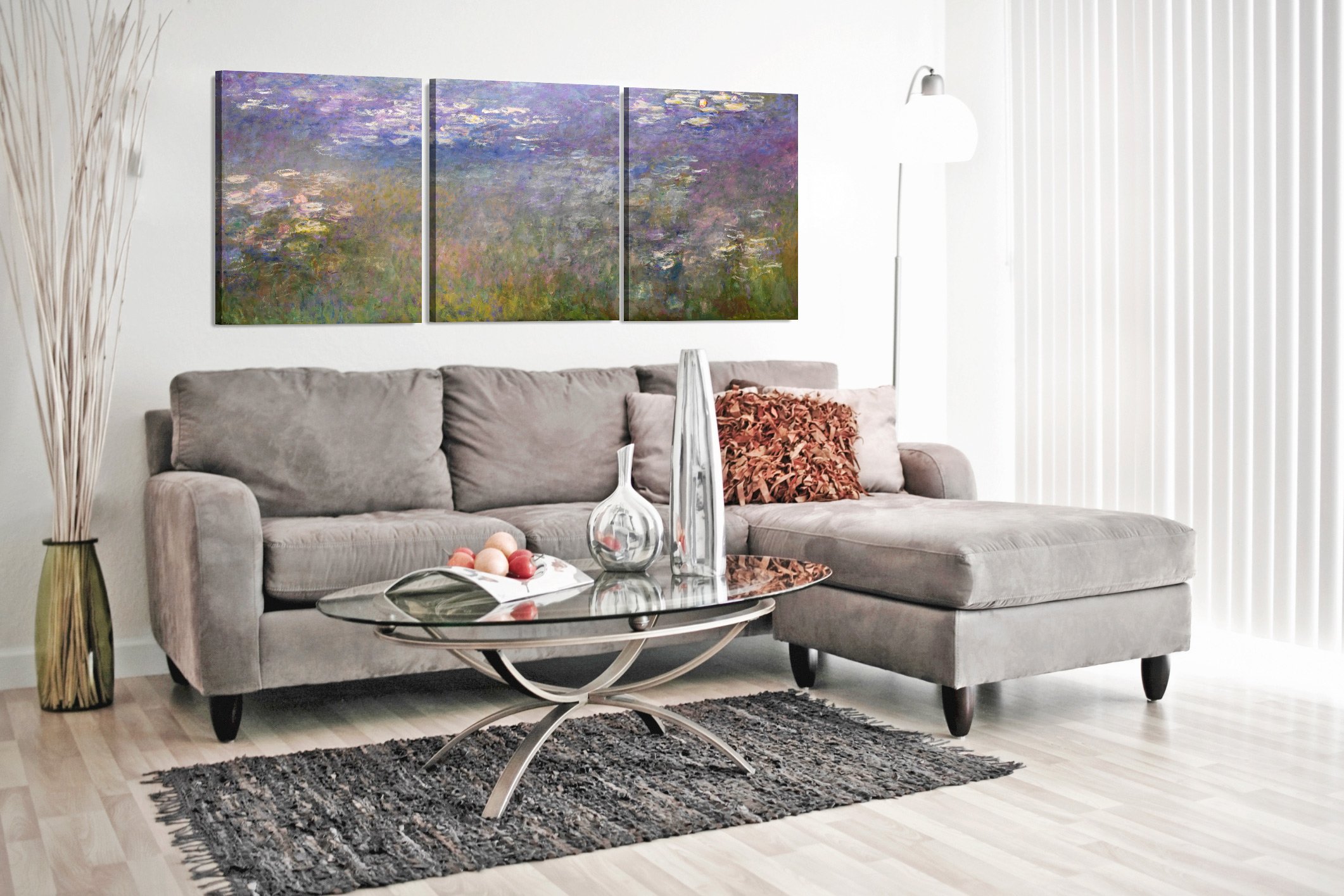 DECORARTS - Monet Water Lilies 1914 in Giverny (Triptych) Oil Painting Reproduction - High Quality Giclee Print on Acid-Free Cotton Canvas - Set of 3 Panels 24x30 Inches - Elegant Wall Art for Living Room, Bedroom & Office Decor