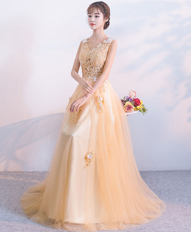Elegant Champagne Tulle Lace Long Prom Dress - A-Line Evening Gown for Formal Dances & Special Occasions | Perfect for Homecoming, Prom Night & Black Tie Events