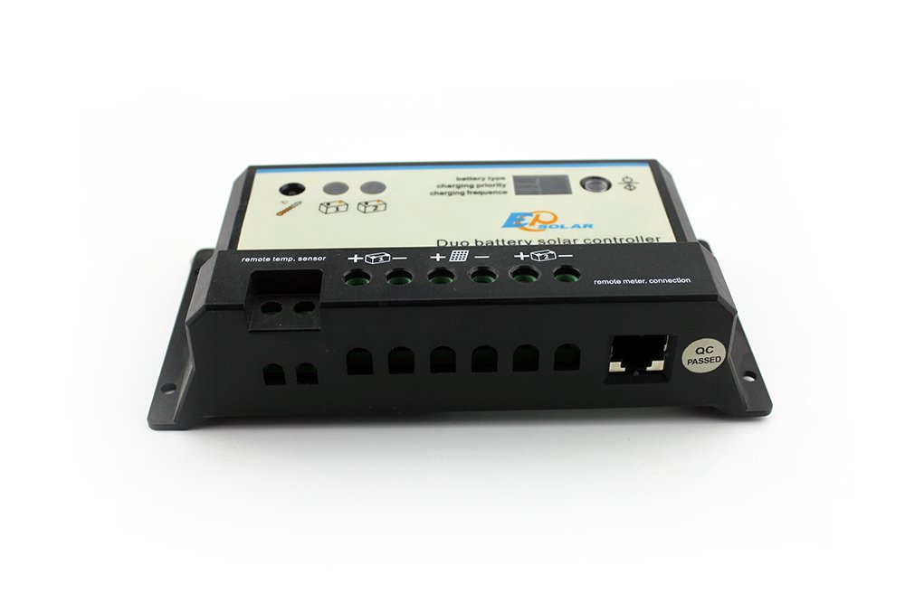 EPEVER 10A PWM Solar Charge Controller for Dual Battery - EPIPDB-COM Series | Solar Panel Charging System for RV, Boat, Off-Grid Power & Home Backup