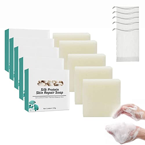 5pcs Skinferm Collagen & Silk Protein Whitening Soap - Milk & Goat Milk Formula for Face & Body - Brightens, Repairs & Nourishes Skin | Perfect for Daily Cleansing & Skin Care Routine
