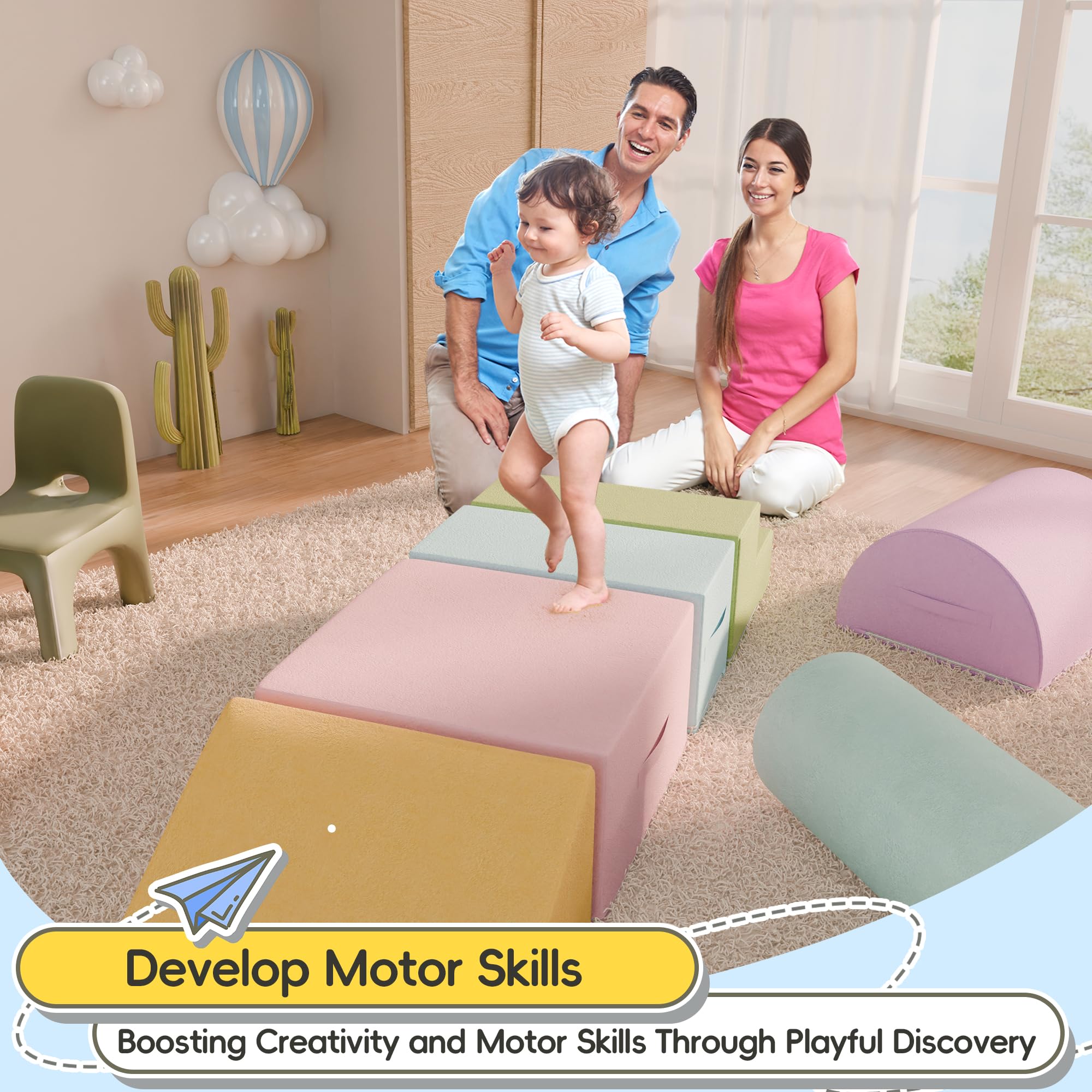 MU Foam Climbing Blocks for Toddlers - 6-Piece Soft Play Set with 30D High-Density Foam, Safe Infant Climbing Toys for Babies & Kids - Perfect for Indoor Playrooms, Daycare Centers & Home Play Areas