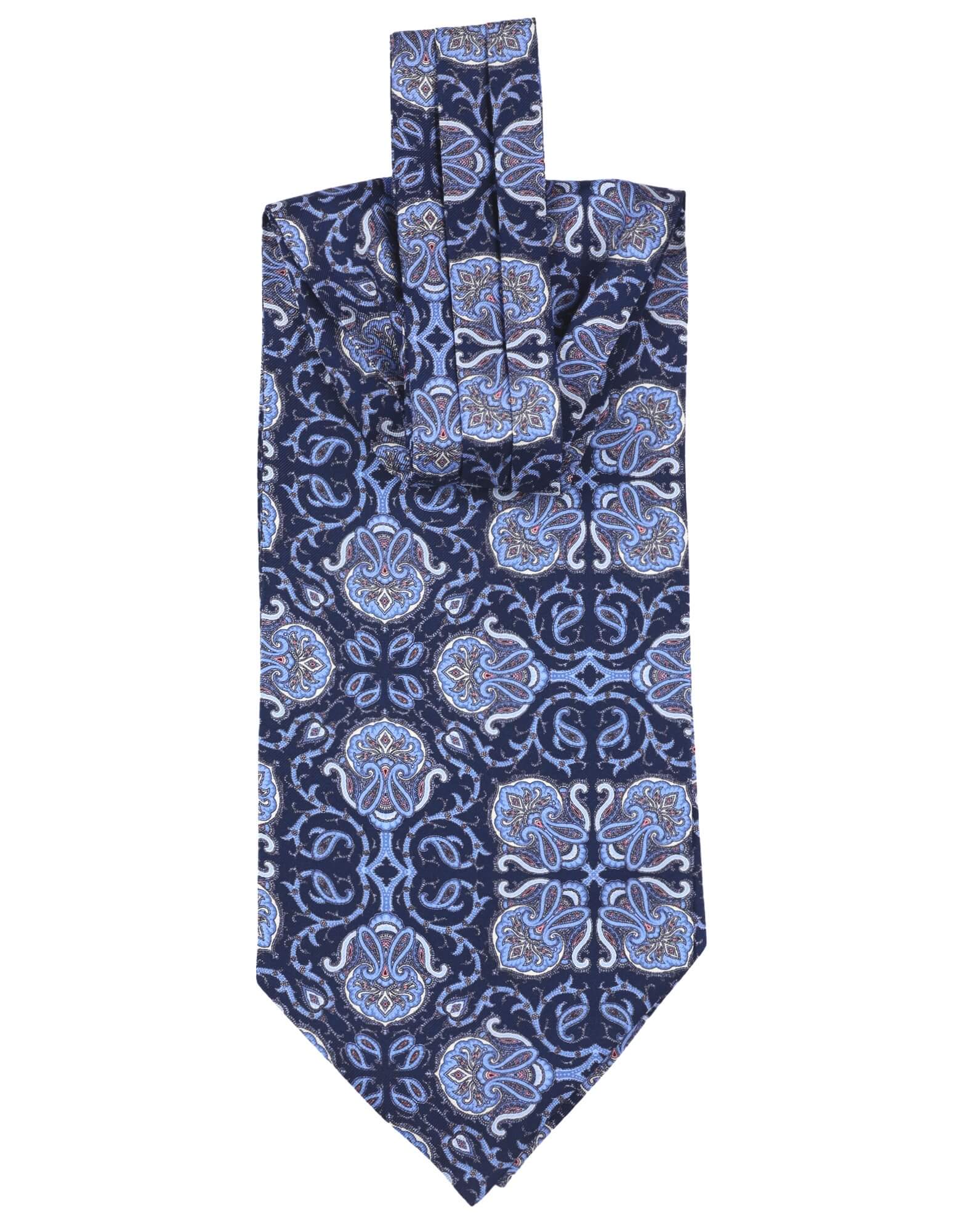 DÉCLIC Portishead Paisley Ascot Tie for Men - Stylish Blue Silk Necktie - Perfect for Weddings, Business Meetings & Formal Events