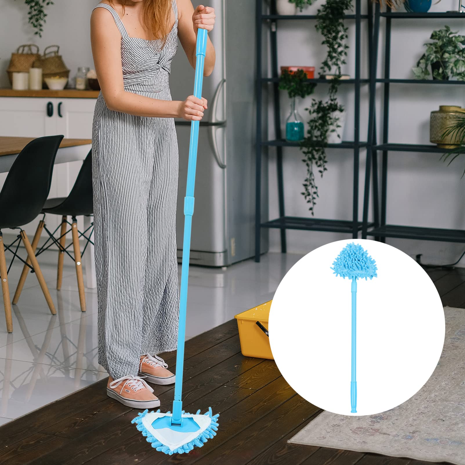 VICASKY Mini Triangle Mop - Adjustable Cordless Handheld Cleaning Mop for Tile Floors, Walls, Bathroom & Kitchen - Blue | Perfect for Tight Corners, Small Spaces & Quick Spot Cleaning