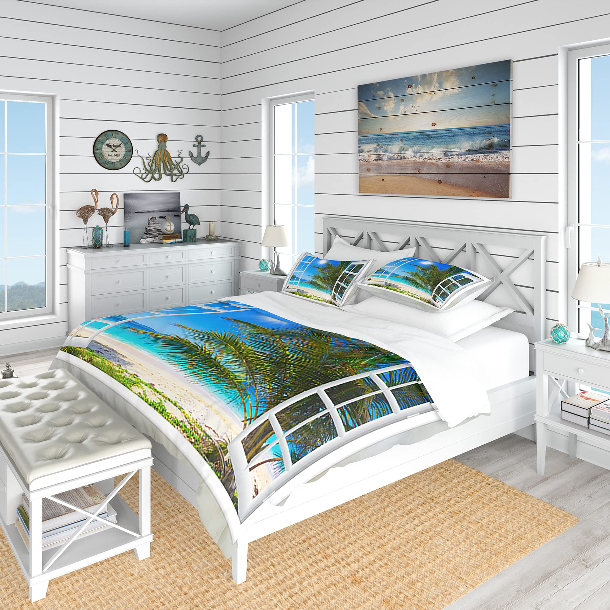 DesignQ Nautical & Coastal Duvet Cover Set - Twin Size Blue Beach Themed Bedding (3-Piece) | Soft All-Season Comfort | Perfect for Beach Houses, Vacation Homes & Coastal Decor