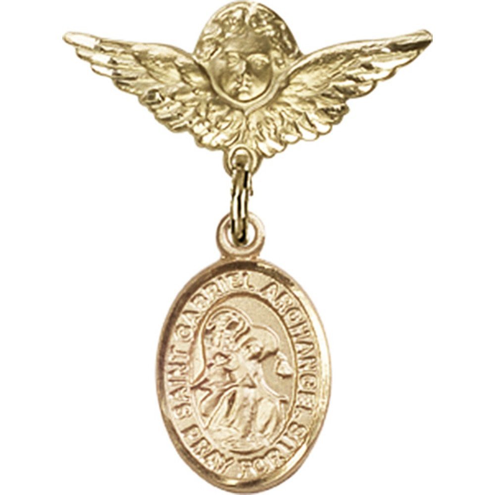 Gold Filled St. Gabriel The Archangel Charm Baby Badge Pin - 1 X 3/4 Inch Religious Jewelry for Baptism, Christening & First Communion Gifts