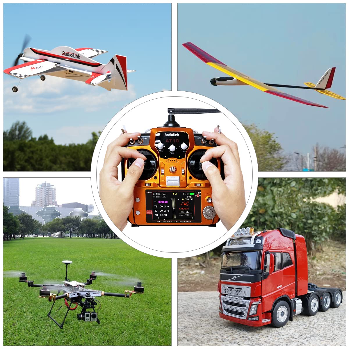 Radiolink AT10II 2.4Ghz 12 Channel RC Transmitter with 2 R12DS Receivers - Long Range Radio Controller for RC Airplanes, Drones, FPV, Quadcopters & Helicopters (Mode 2 Left Hand Throttle) | Perfect for Aerial Photography, Racing & Hobby Flying
