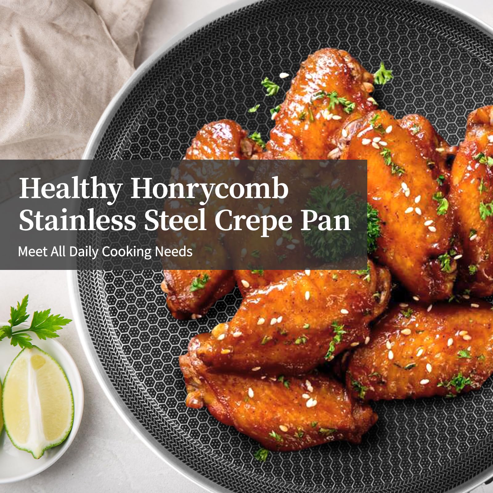 12 Inch Stainless Steel Crepe Pan - Nonstick Honeycomb Coating Pancake Griddle for Crepes, Tortillas, Dosa & More | Induction Compatible & PFOA Free | Perfect for Breakfast, Brunch & Home Cooking