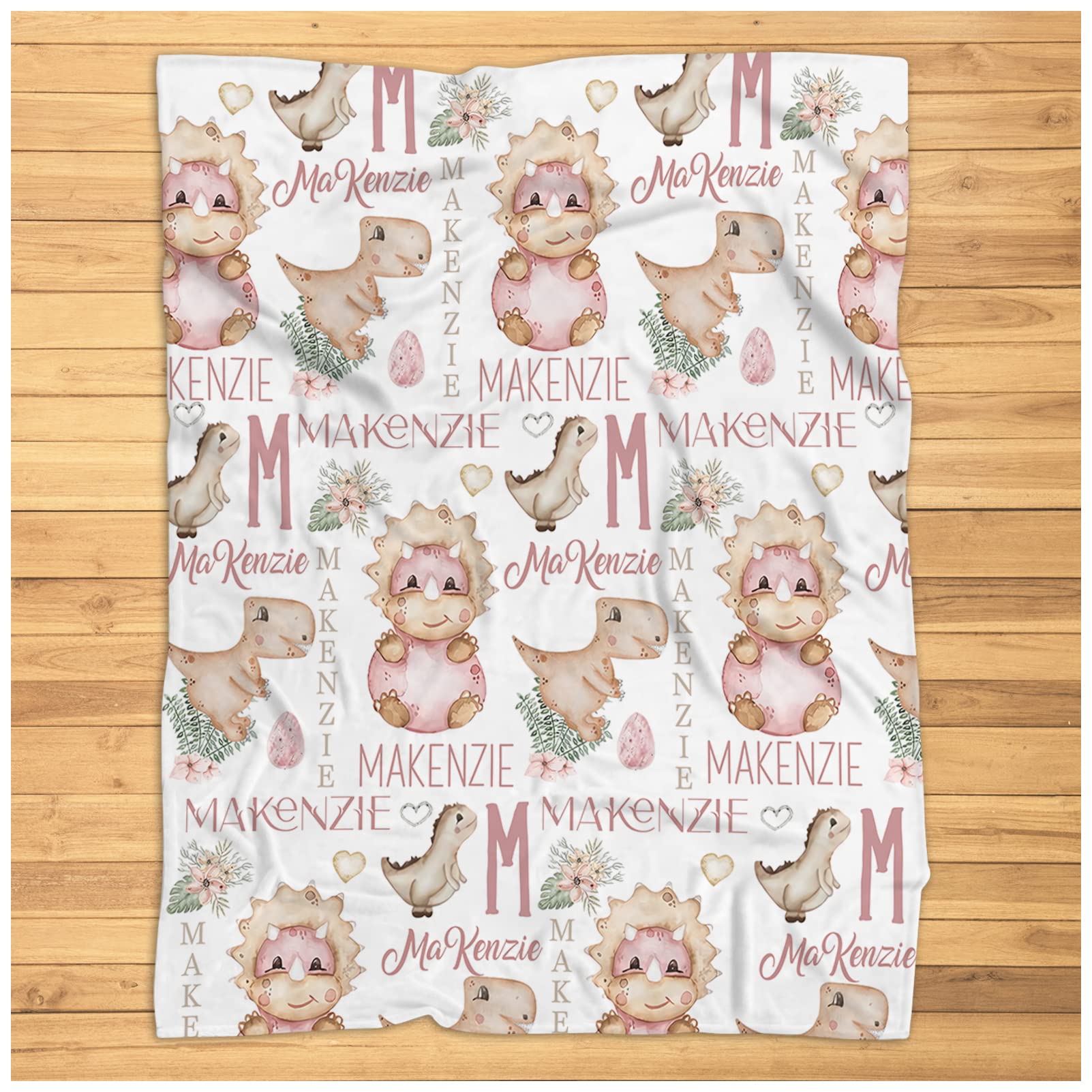 Personalized Dinosaur Baby Blanket - Custom Name Pink Dino Fleece Blanket for Girls, Super Soft 30x40 Inch Nursery Blanket - Perfect for Cribs, Strollers & Toddler Naps