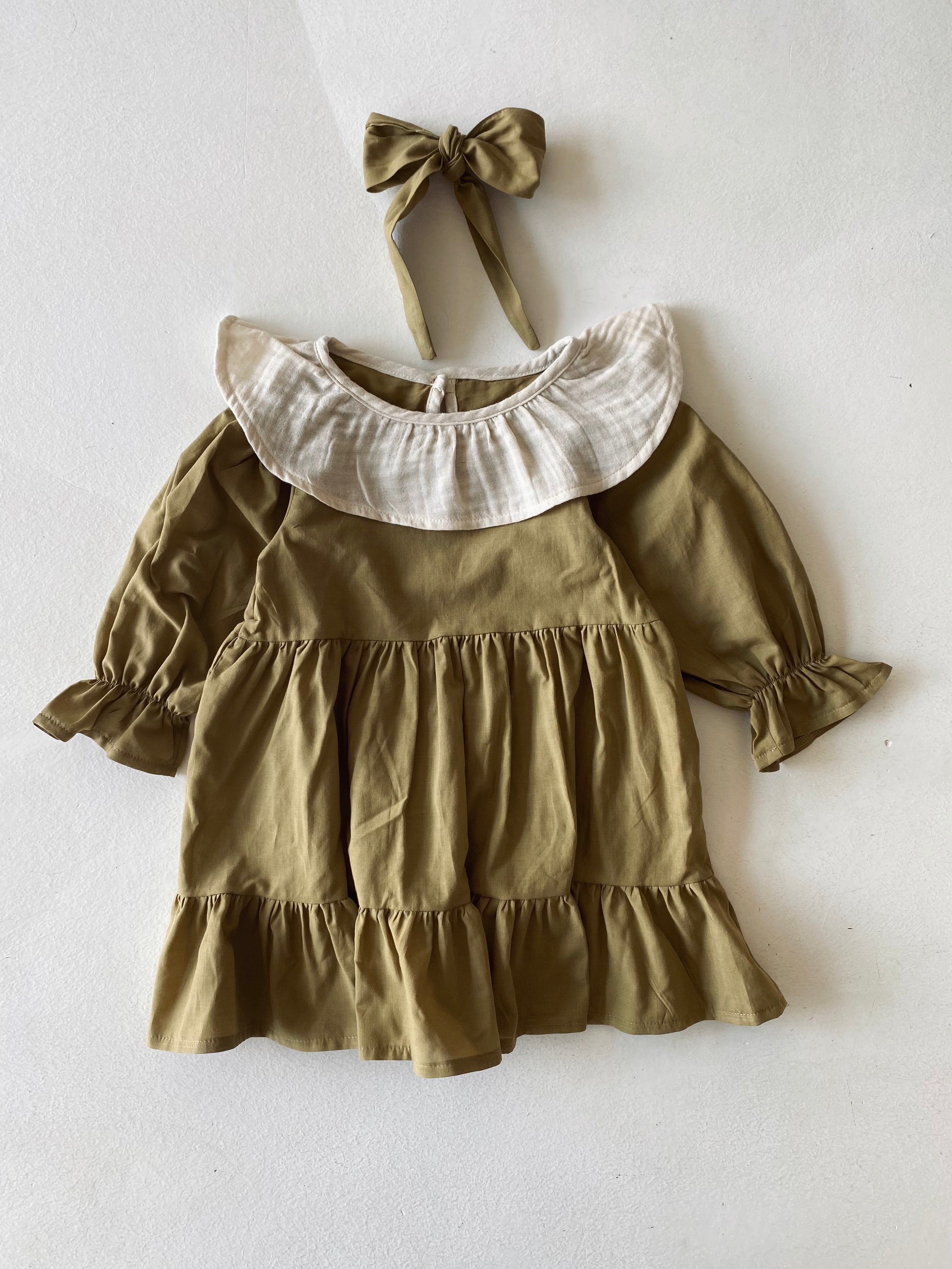 Girl's Long Sleeve Ruffle Dress | 100% Cotton | Includes Hair Band | Perfect for Birthday Parties, School Events & Family Gatherings