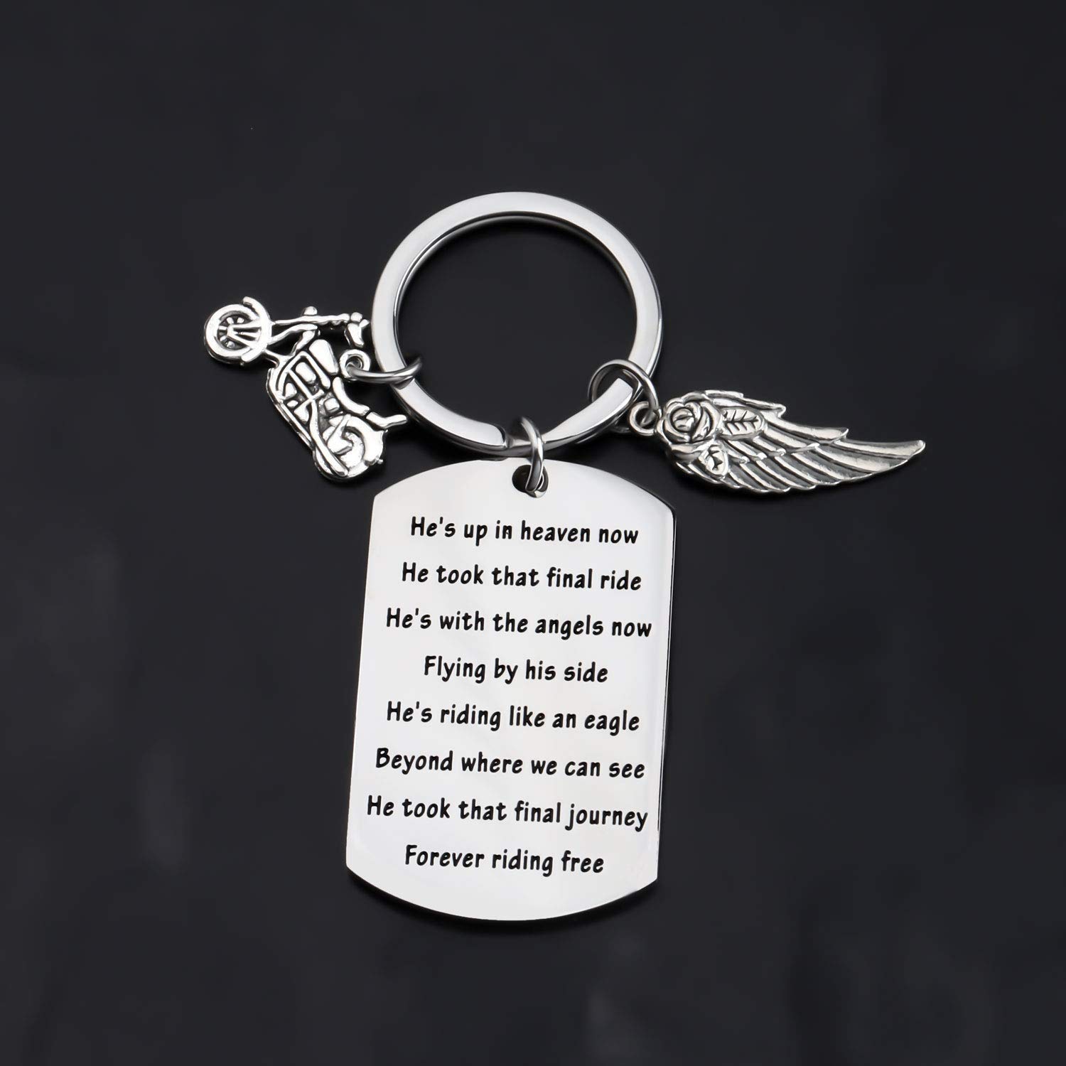 Heavenly Memorial Motorcycle Keychain - Sympathy Gift for Loss of Father, Son or Husband - Biker Keepsake for Remembrance - Perfect for Funerals, Memorial Rides & Healing Moments