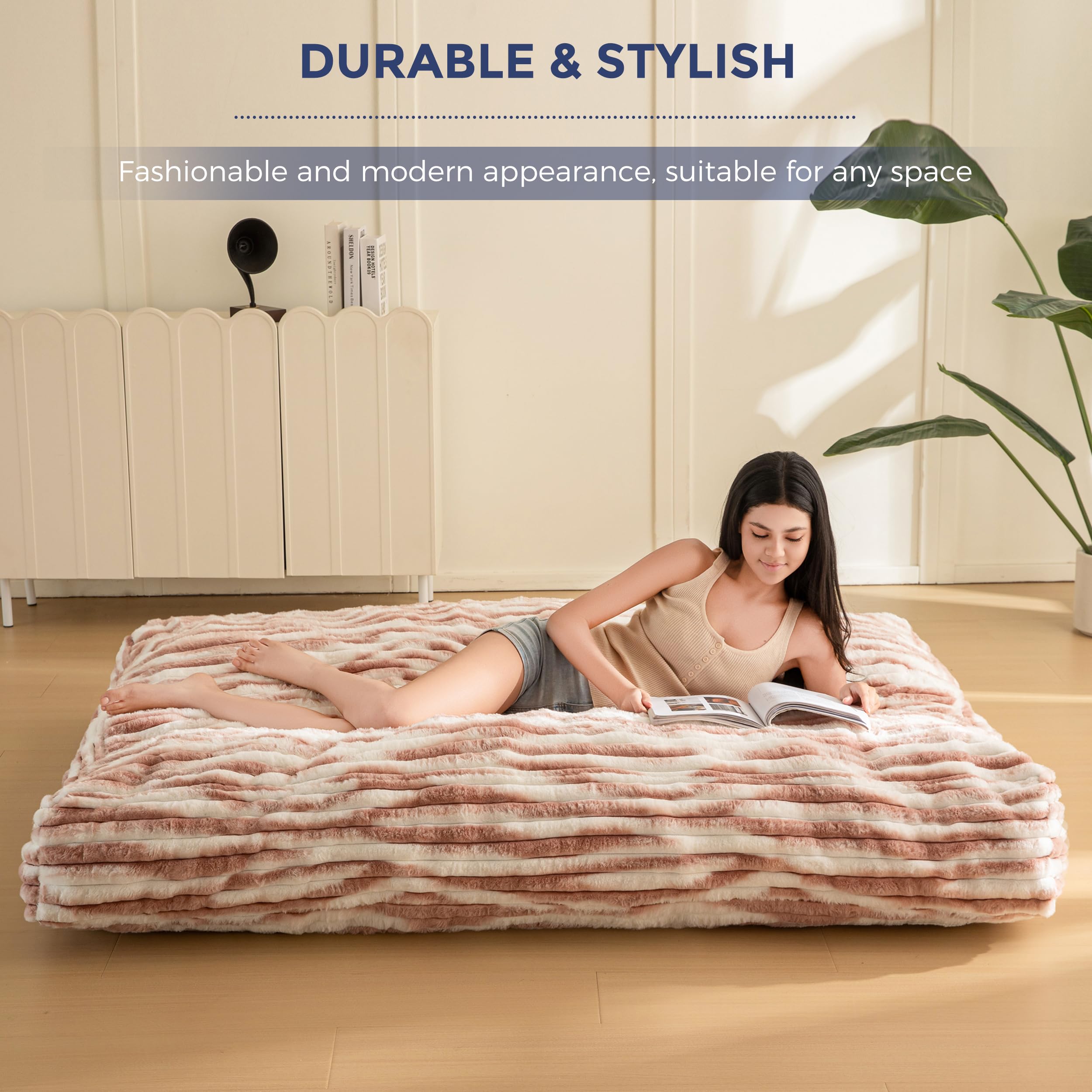 MAXYOYO Giant Bean Bag Bed for Adults - Convertible Beanbag Chair to Floor Mattress with Removable Washable Cover, Cow Pink - Perfect for Living Room, Bedroom, Dorm & Game Room Lounging
