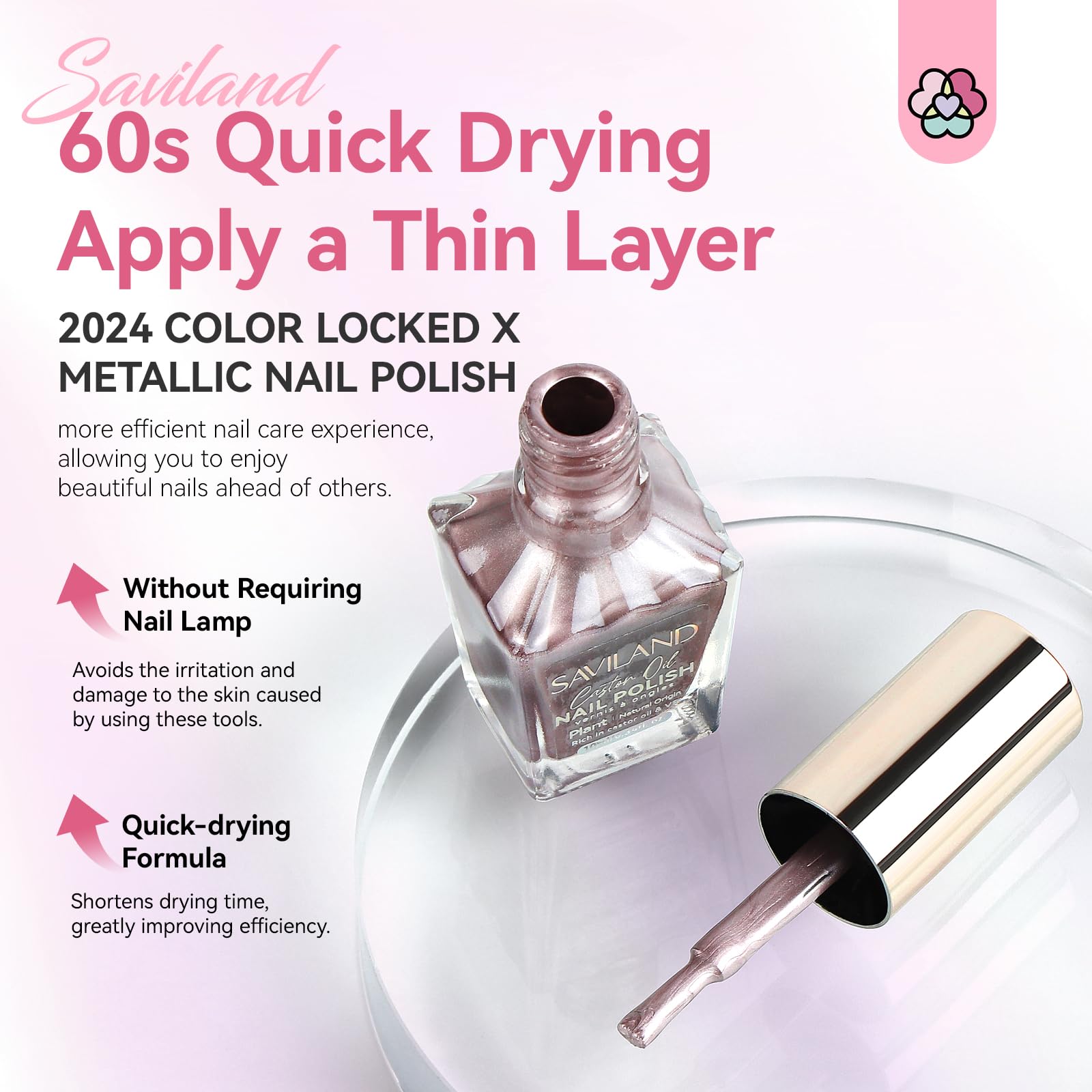 SAVILAND Metallic Rose Gold Nail Polish - 0.34 oz Quick Dry Chrome Nail Lacquer with Castor Oil, Chip Resistant & Easy Removal | DIY Nail Art for Toes & Fingers | Perfect for Home Manicures, Parties & Special Occasions