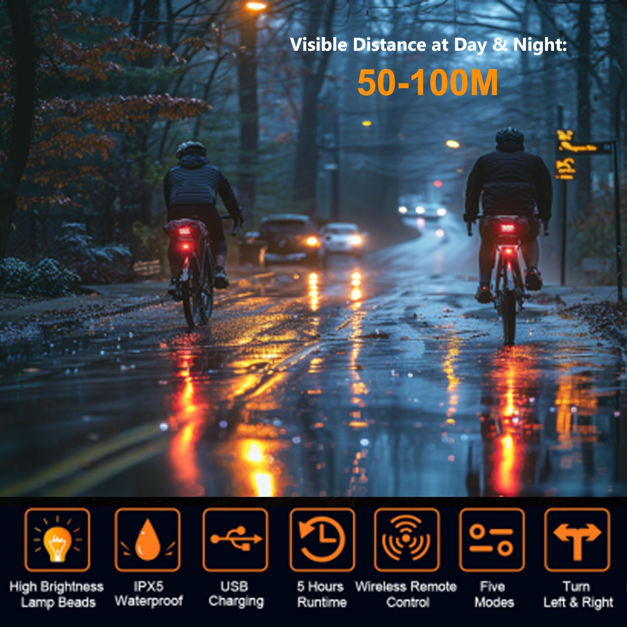 Rechargeable Bike Turn Signals & Rear Bike Lights - Waterproof LED Bicycle Indicators for Night Riding Safety (2024 Bike Accessories) - Perfect for Commuting, Mountain Biking & Urban Cycling