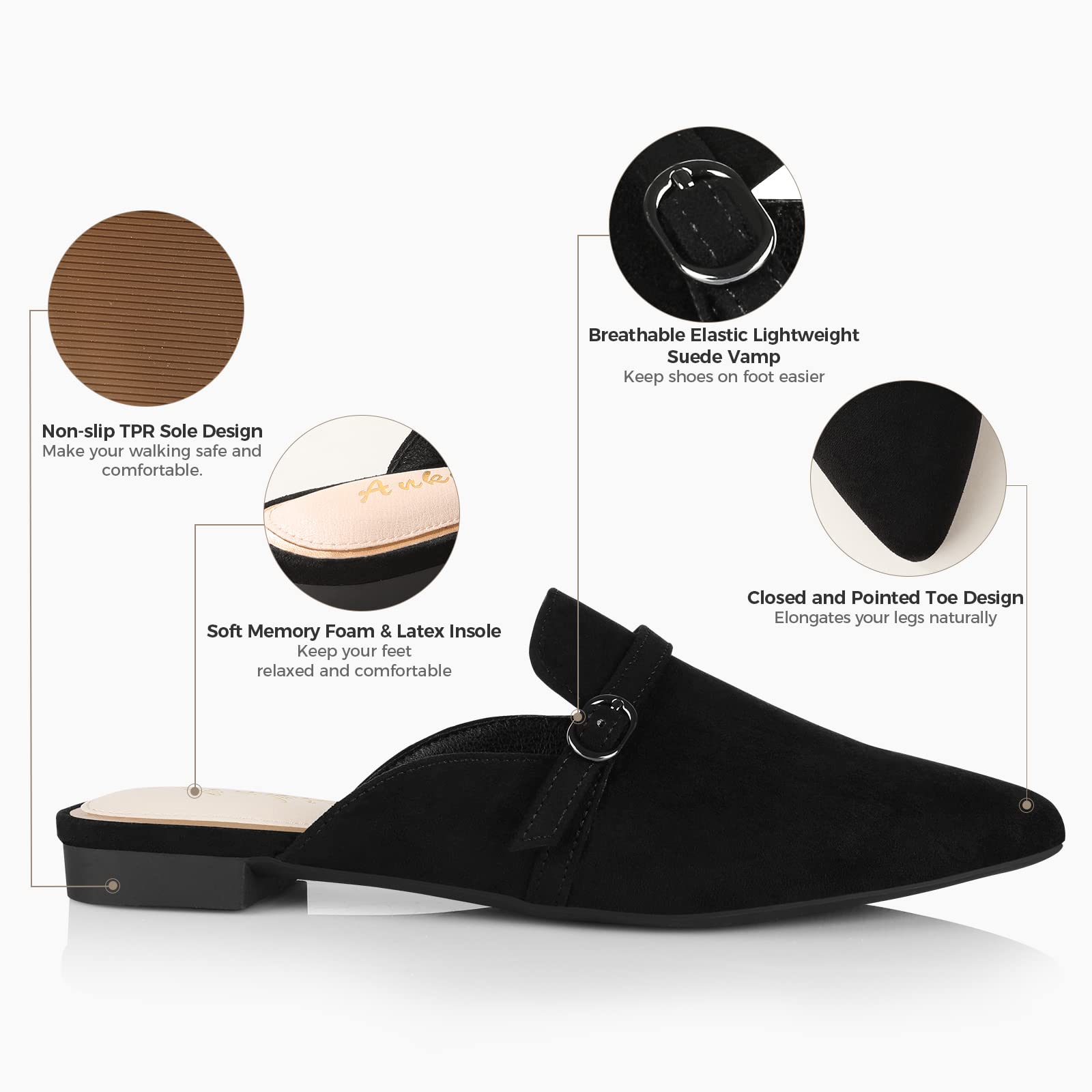 Ankis Women's Comfortable Flats & Mules - Slip-On Walking Shoes for Casual Outfits, Office Wear & Travel