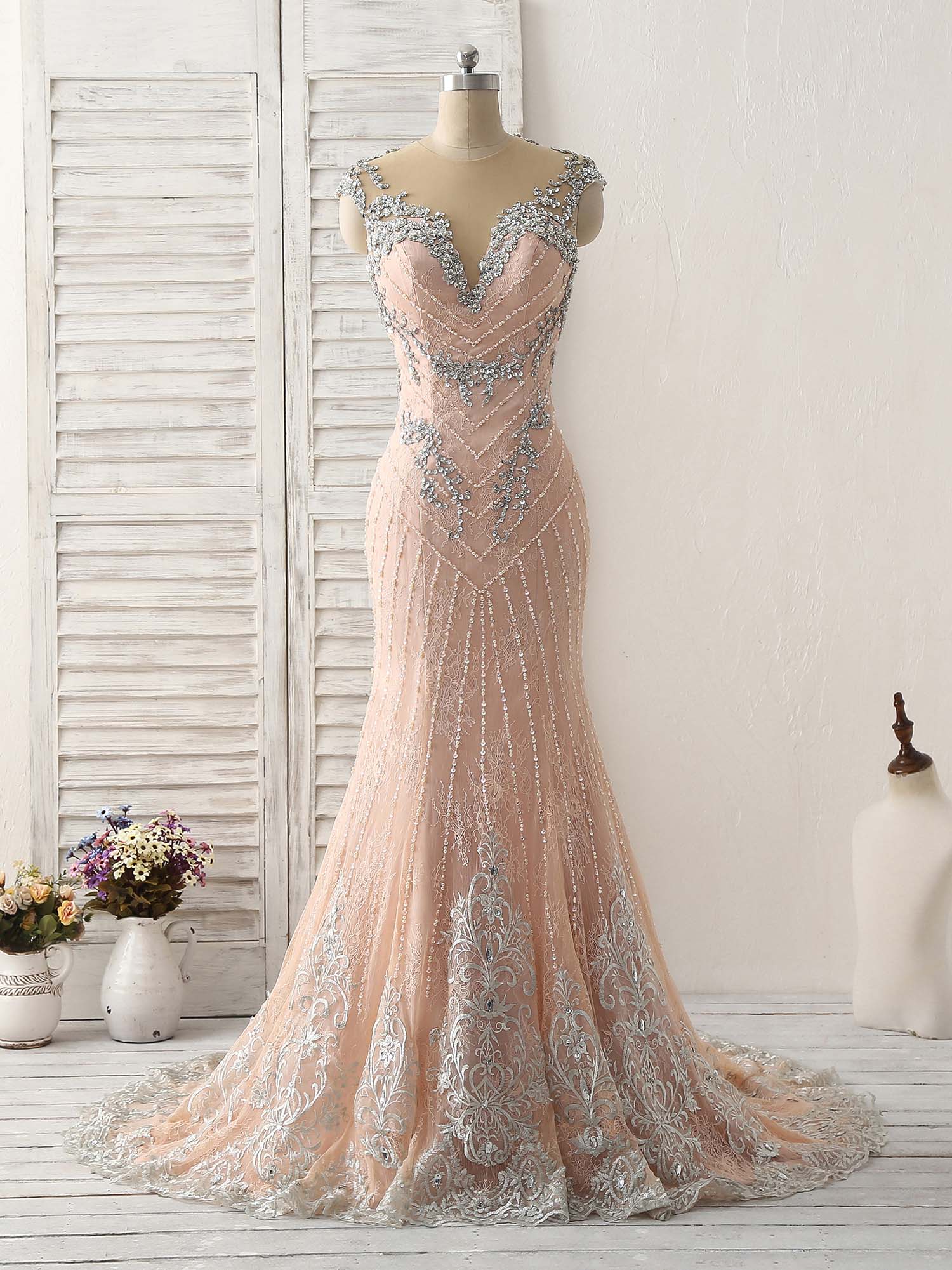 Elegant Pink Mermaid Sequin Beads Long Lace Prom Dress for Women - Sparkly Evening Gown for Homecoming, Pageant, and Formal Events